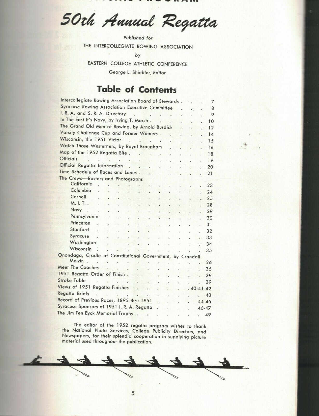Intercollegiate Rowing Association 50th Annual Regatta Program June 21 1952