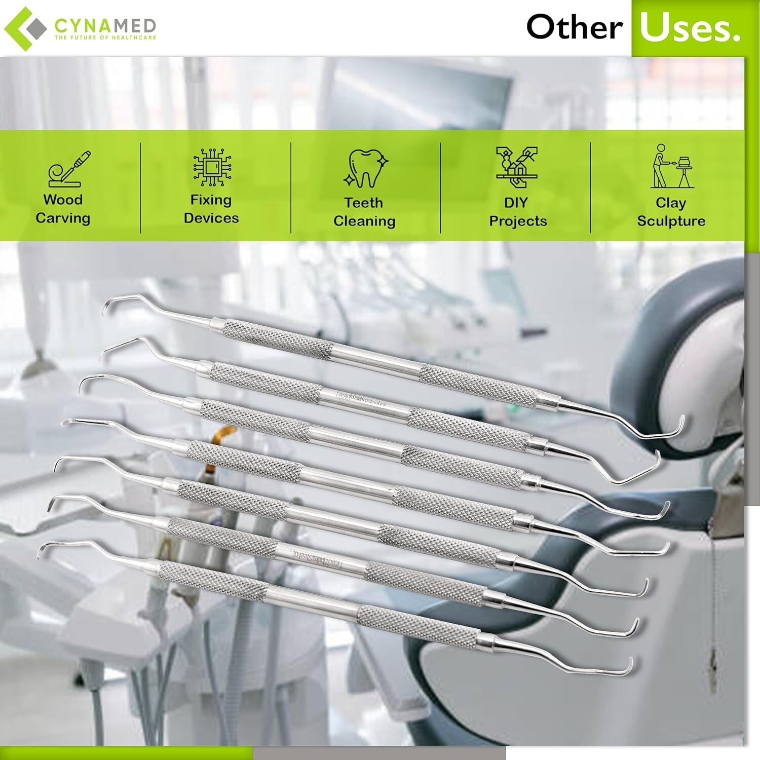 Set of 7 Cynamed Gracey Dental Curettes and Scalers - Double Ended Periodontal