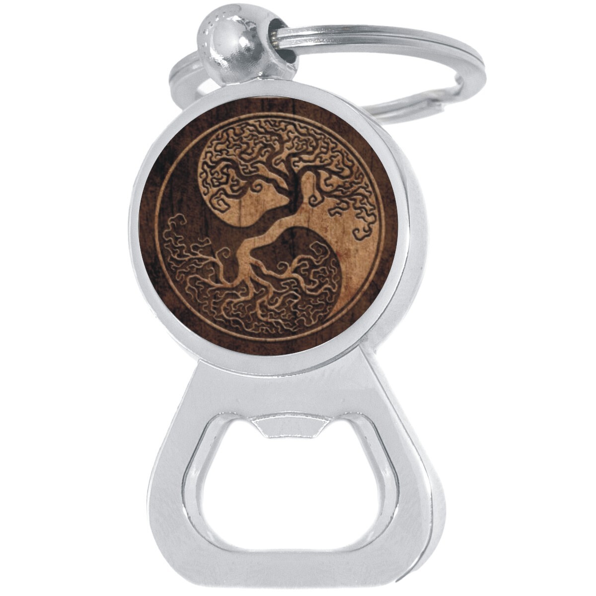 Yin Yang Tree Roots Bottle Opener Keychain - Metal Beer Bar Tool Key Ring