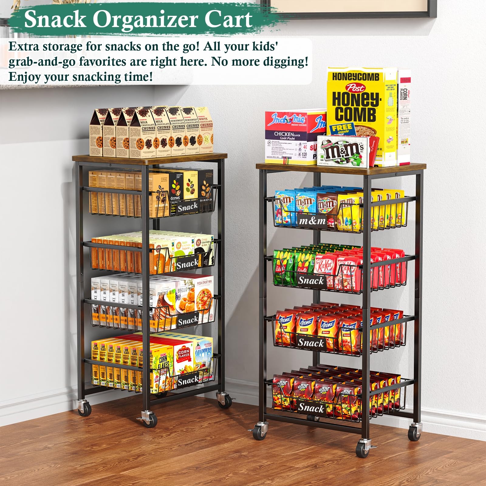 Fruit Basket, 5-Tier Utility Kitchen Organizer and Storage Cart with Pull-Out...