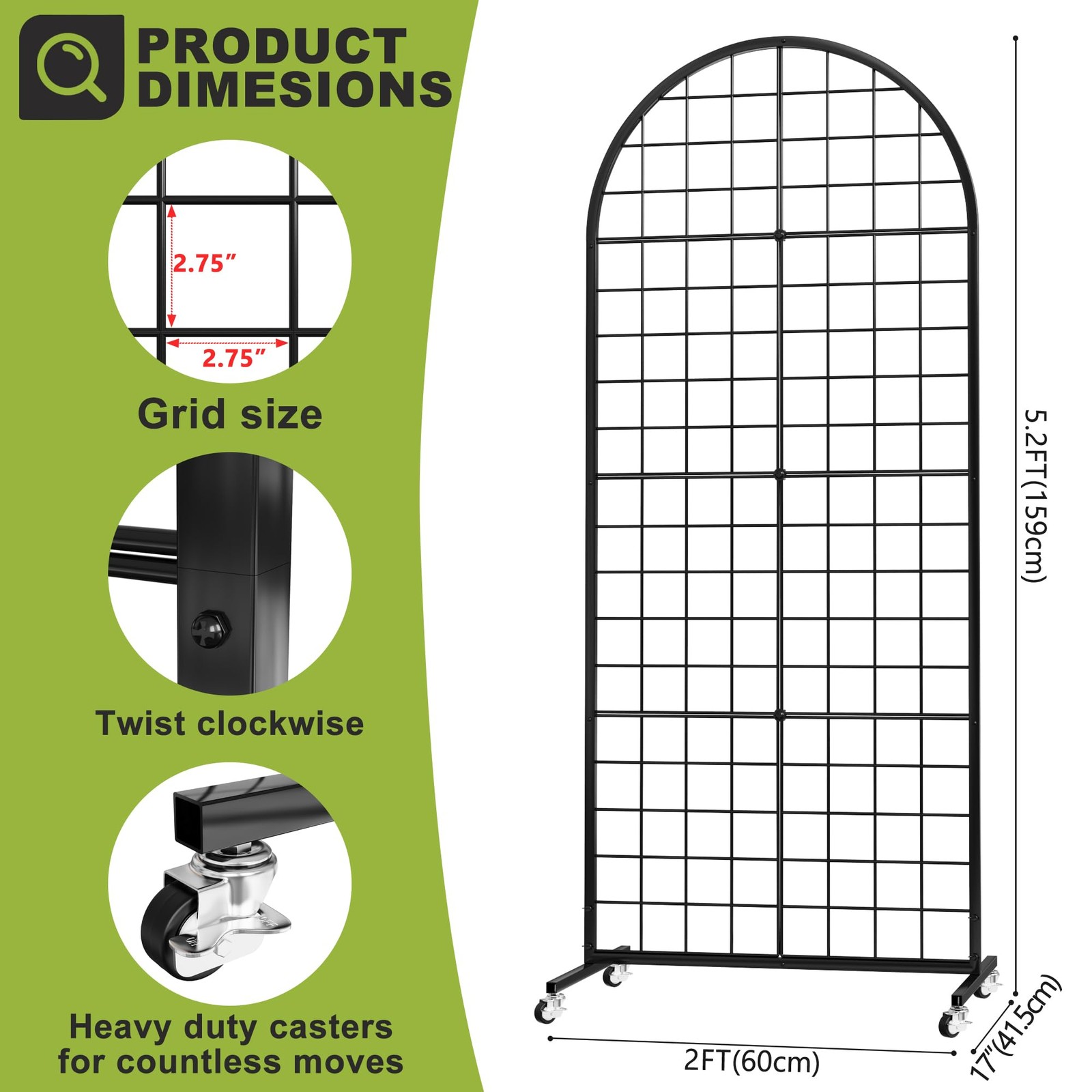 Grid Wall Panel 2PCS Display Stand 2' x 5.2' FT Black Grid Wall Panels Movabl...