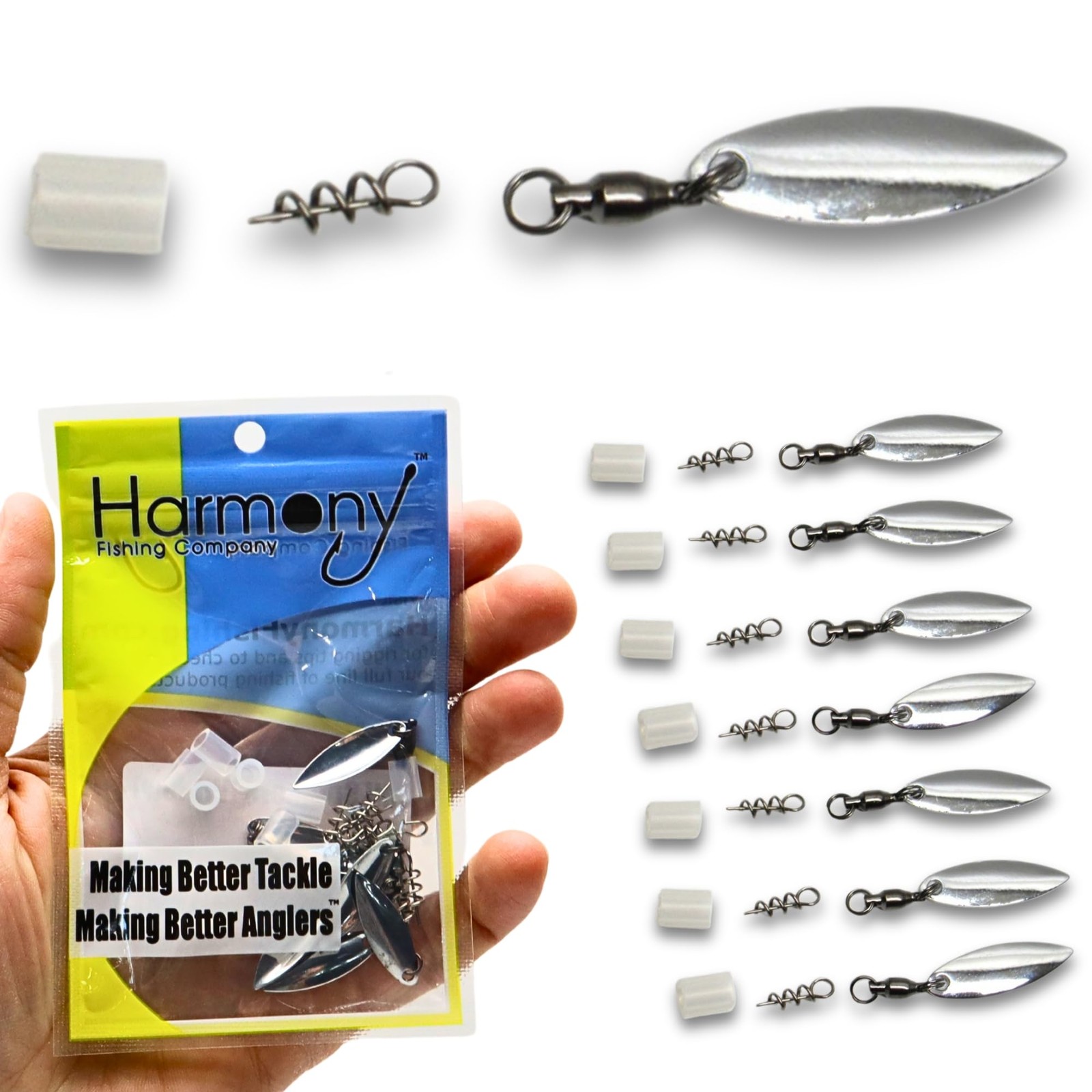 Harmony Fishing 7~Pack Tail Spinners Willow Blade Silver