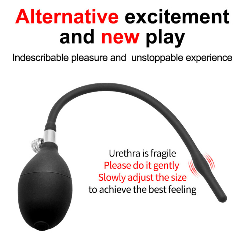 Men Silicone Inflatable Penis Plug Dilator Urethral Sounding Stretcher with Pump