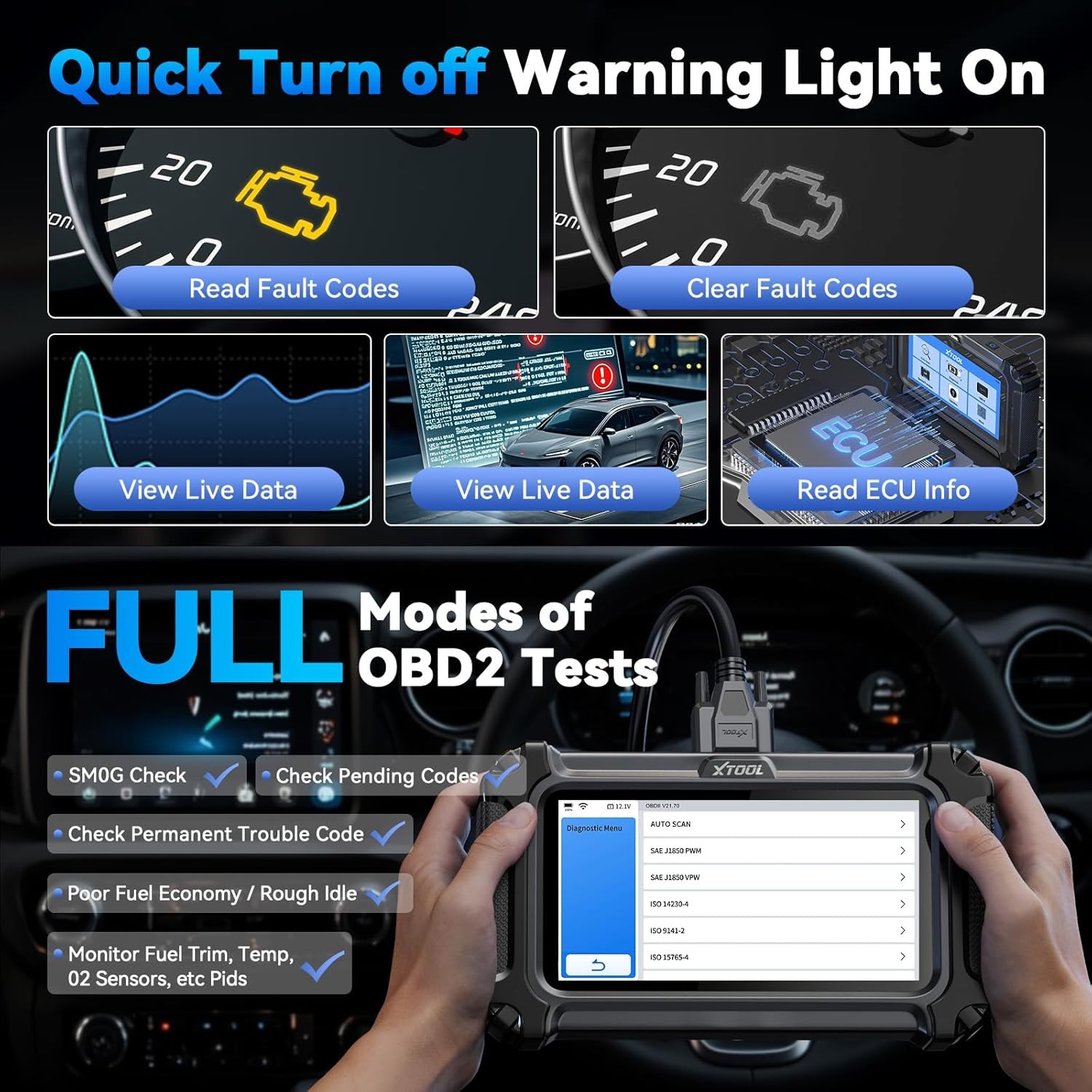 ➡️XTOOL OBD2 Scanner D5S Engine ABS SRS Transmission Diagnostic Tool 16 Resets