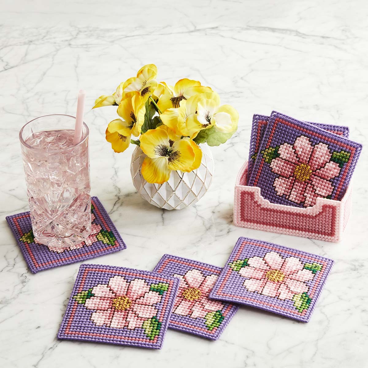 Herrschners® Delicate Blooms Coasters with Holder Plastic Canvas Kit