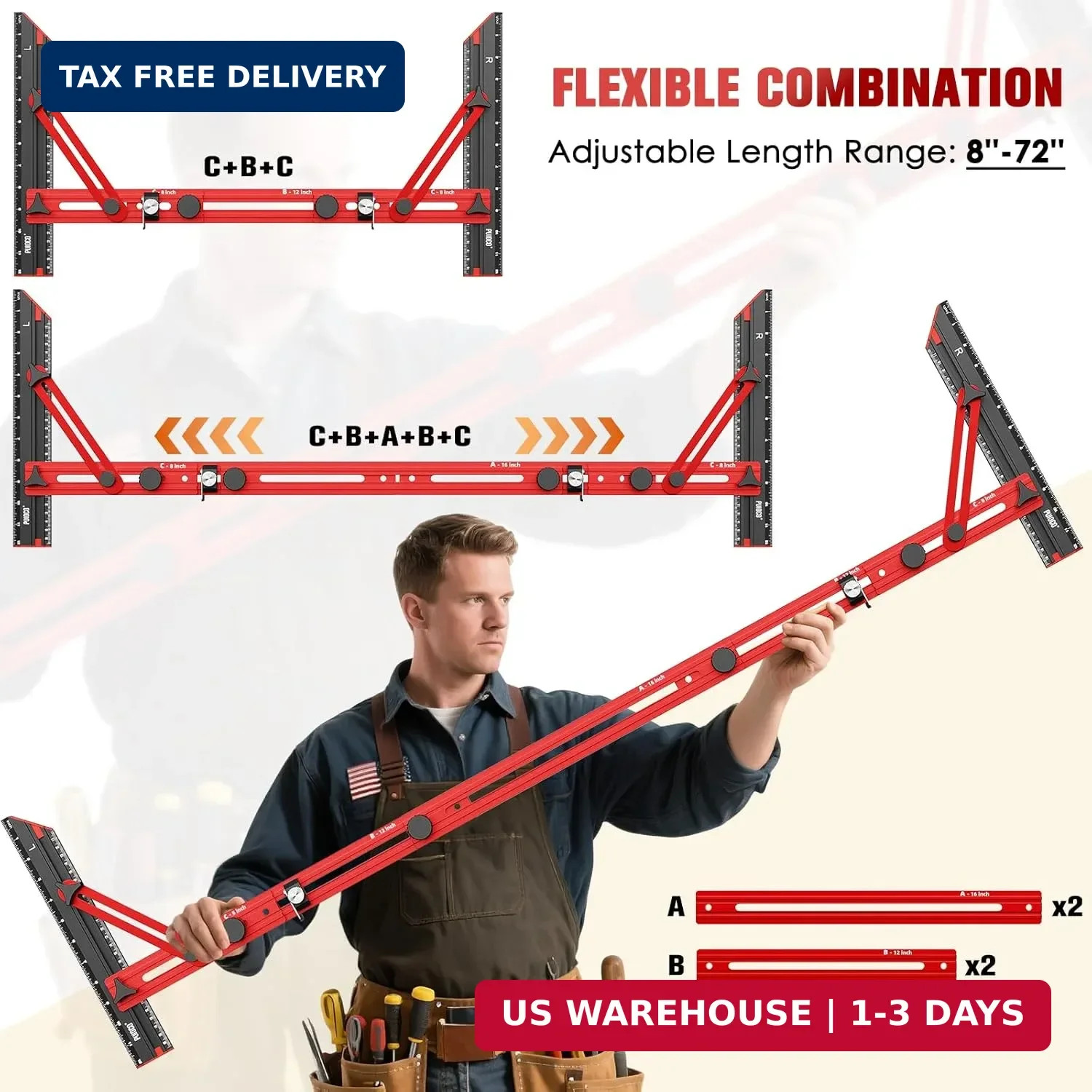 Stair Tread Template Tool, Stair Measuring Tool with Triangular Structure Brace