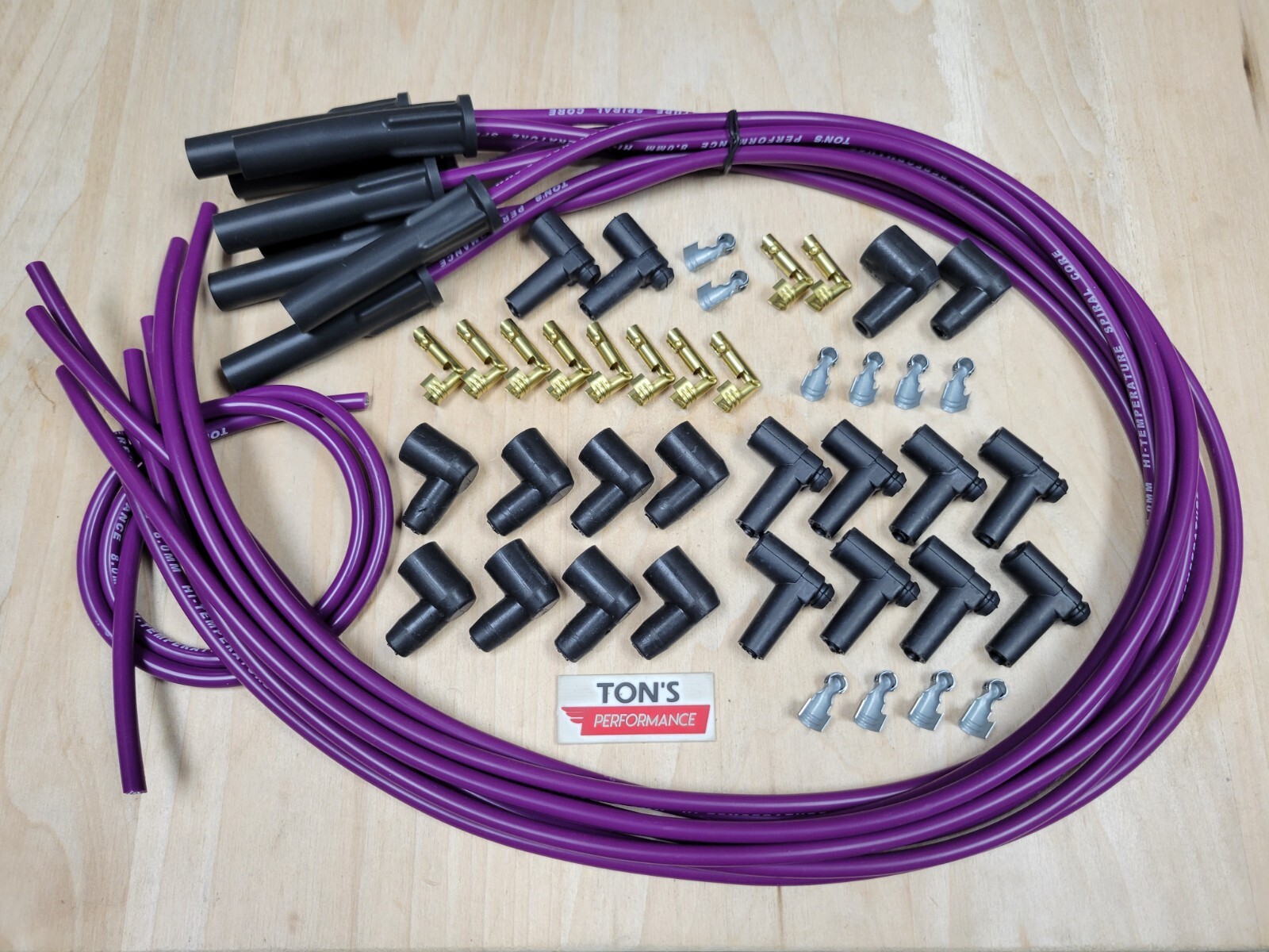 Ton's 8mm Universal Spark Plug Wire Kit Set 6 8 cylinder v8 Socket / HEI purple