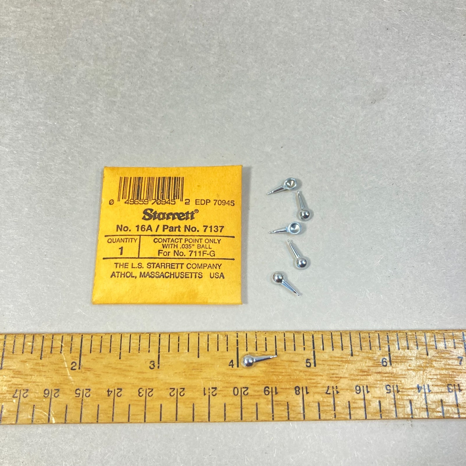 Starrett Dial Indicator Contact Points 6 Pc .035" Ball w/ Package #16A USA