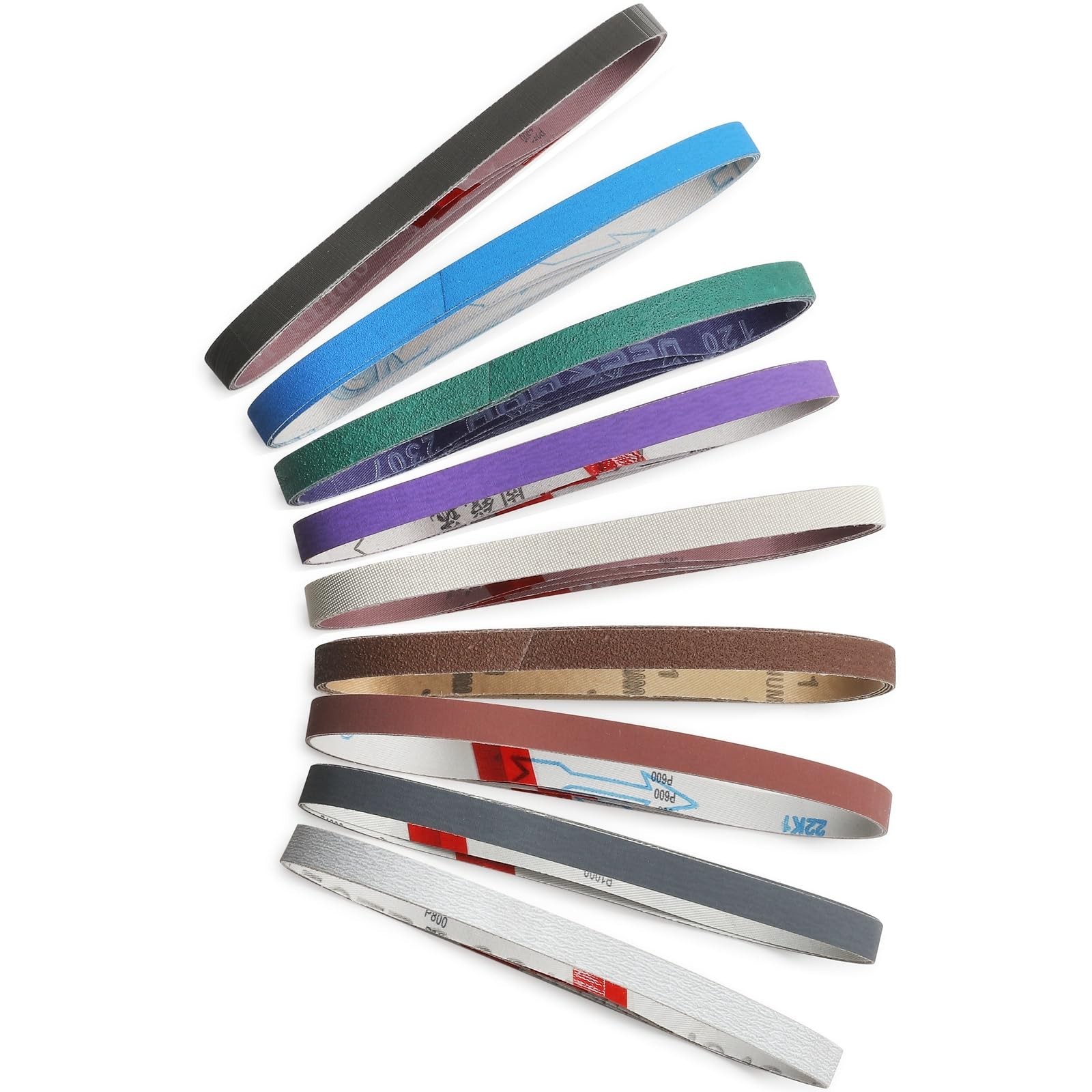 36 Pcs 1/2" x 18" Sanding Belts Set, 4 Each of 80/120/240/400/600/800/1000/25...