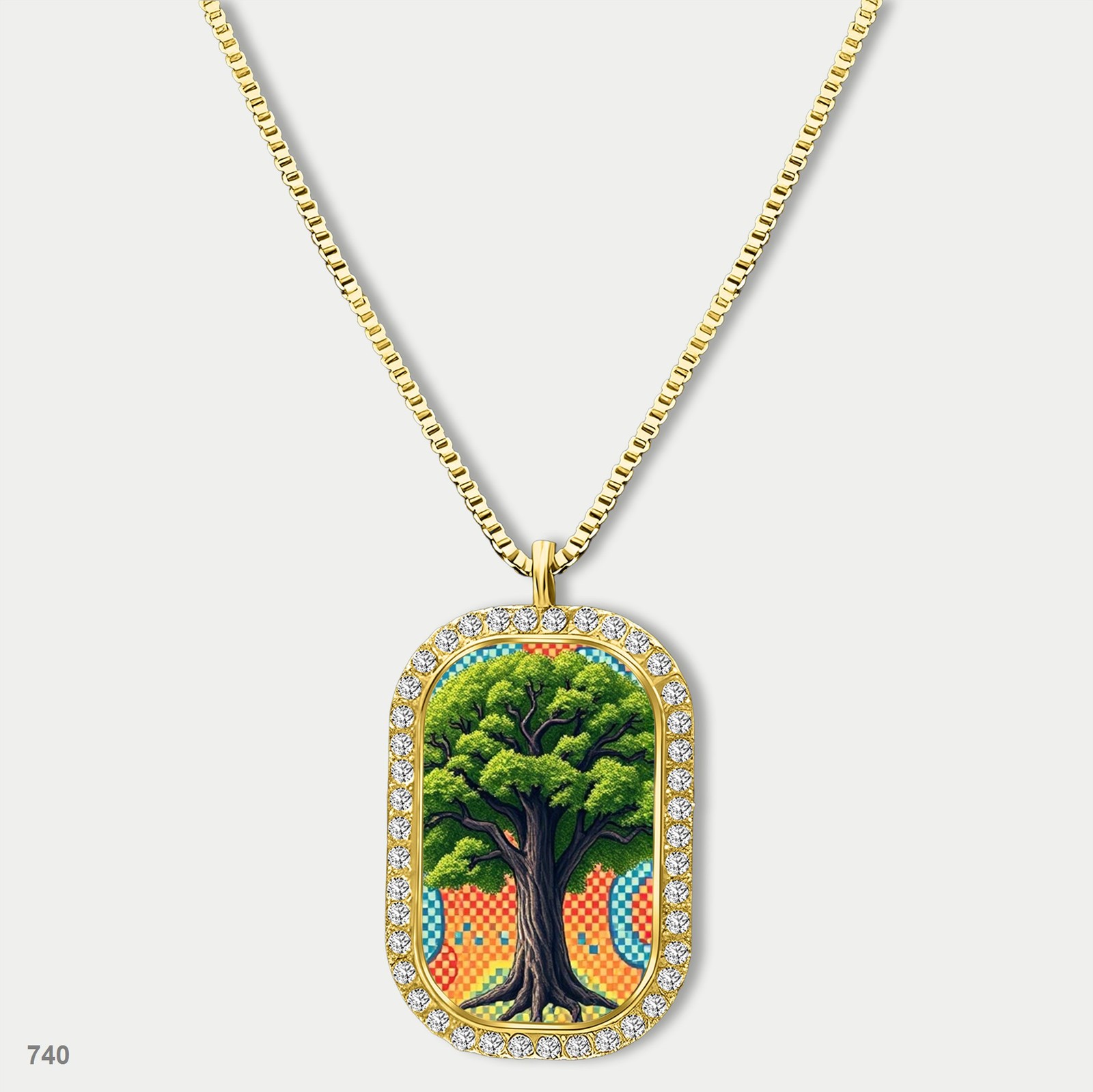 Stunning Colorful Tree of Life Pendant Necklace Chain Printed Dog Tag Chain Gift