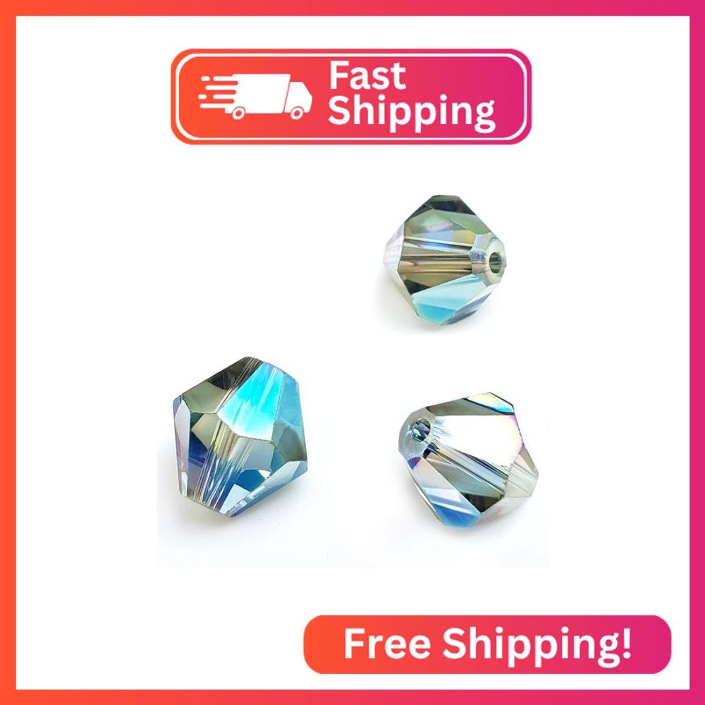 Chengmu 4mm Bicone Clear Green Glass Beads for Jewelry Making, Faceted Crytal Sp