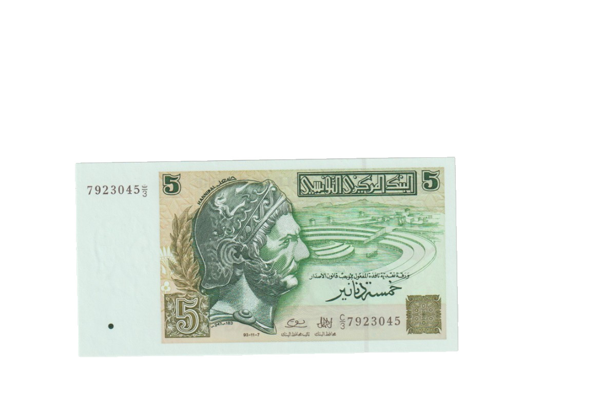 TUNISIA 1993 5 DINAR BANKNOTE P86  UNC