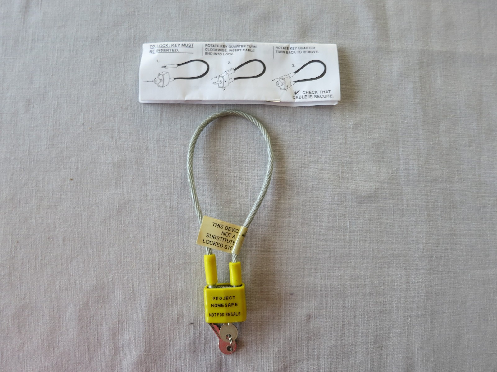 Project HomeSafe Gun Lock With Cable Padlock and Two (2) Keys, New