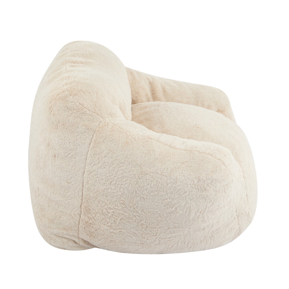 Beige Faux-Fur Bean Bag Chair, Indoor Cozy Armchair-Style, Shredded Foam Filler