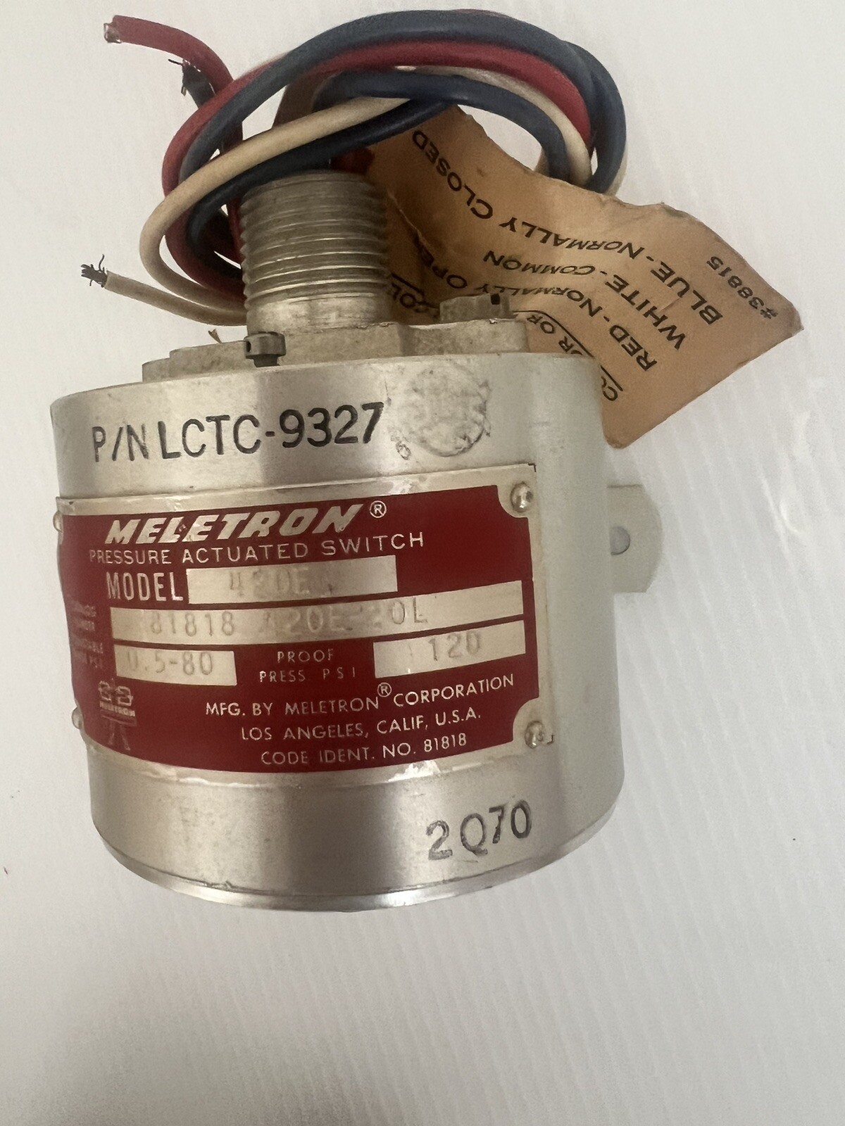 Meletron Pressure Actuated Switch Model 420E 120 PSI Electric N.O.S