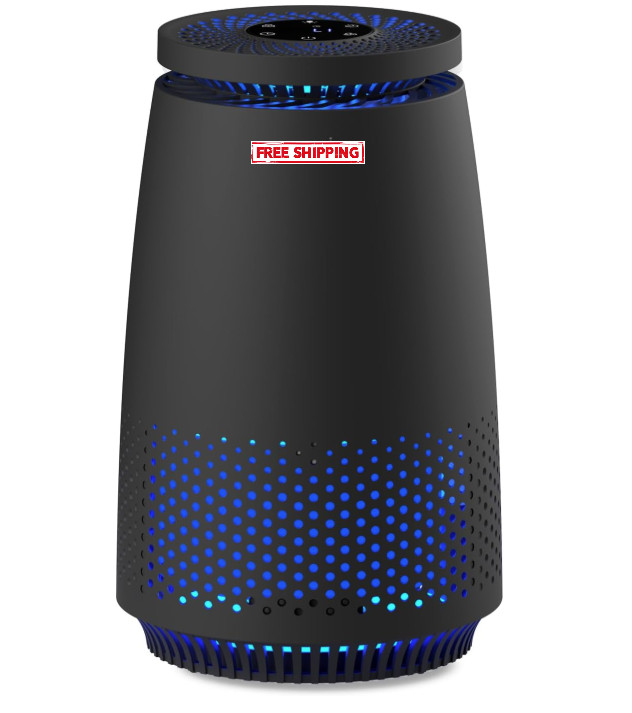 Air Purifier for Home Bedroom, HEPA Filter, Quiet, Timer, Night Light, Black