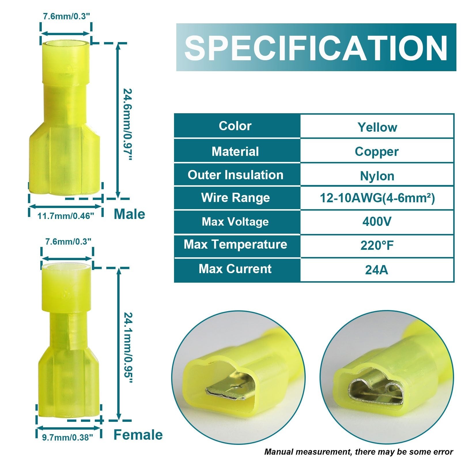80PCS Spade Connectors Female and Male, 12-10 AWG Quick Disconnect Wire Conne...