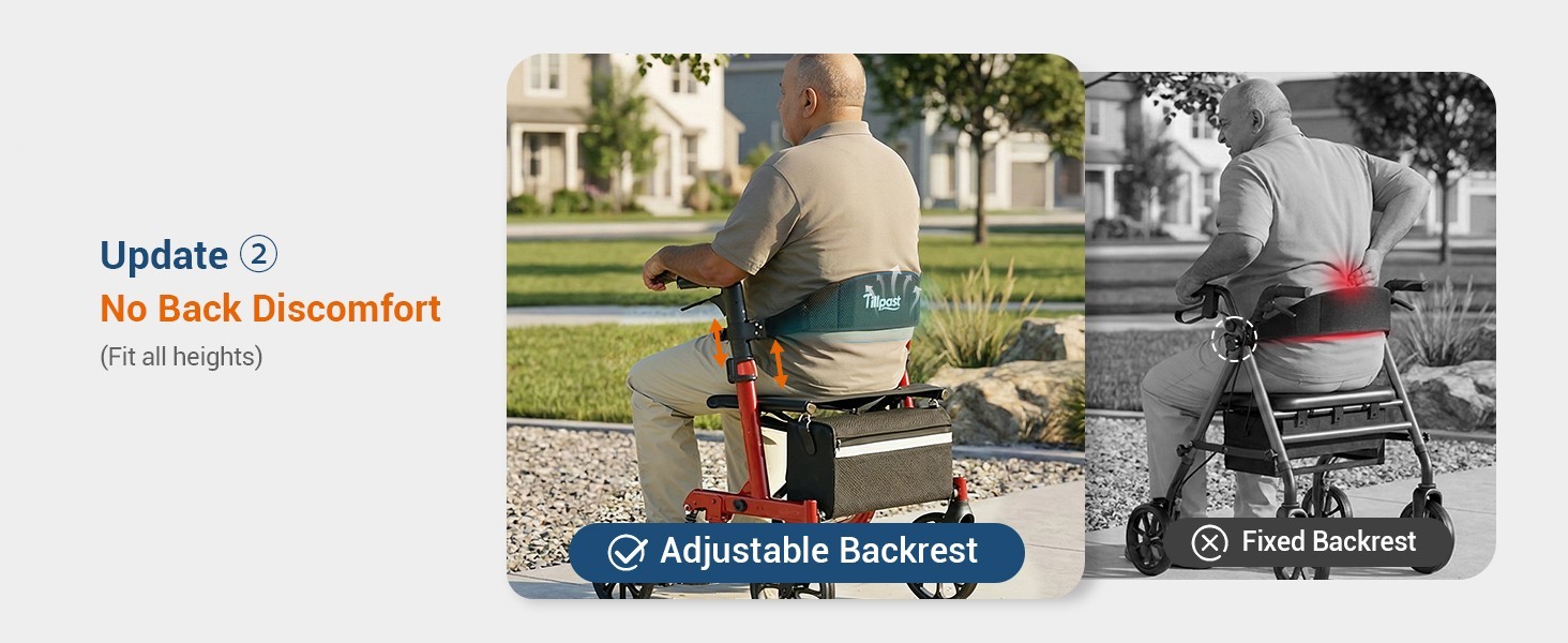 Lightweight Folding Rollator Walker with Seat for Seniors Adjustable Height350lb