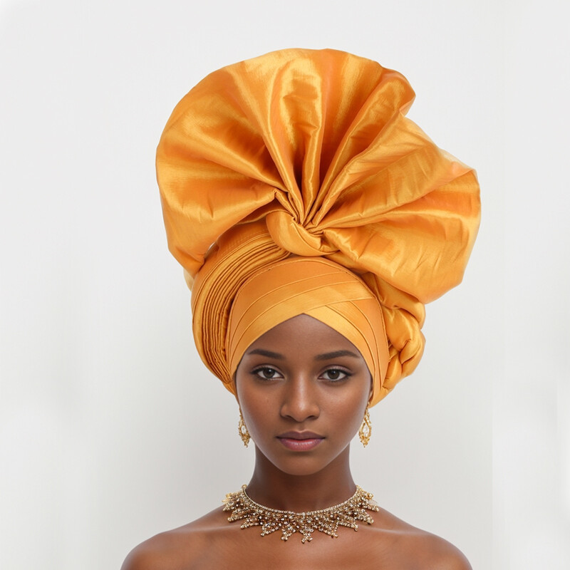 African Women Hijab Hat Cap Nigerian Aso Oke Auto Gele Headtie Turban Wrap Head