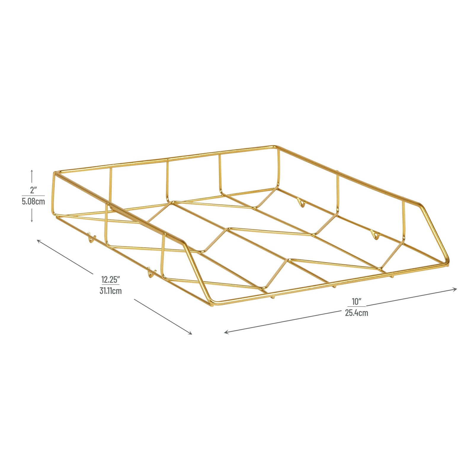 Gold Geometric Paper Tray, Modern Organizer for Documents, Folders, and Offic...