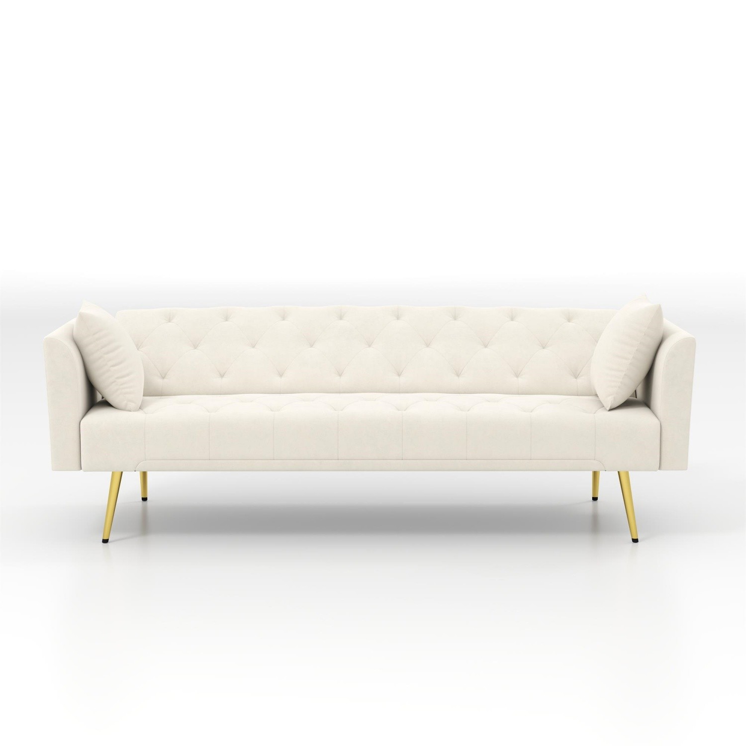Modern Convertible Foldable Sleeper Sofa Velvet Loveseat Sofa Bed w/ Metal Leg
