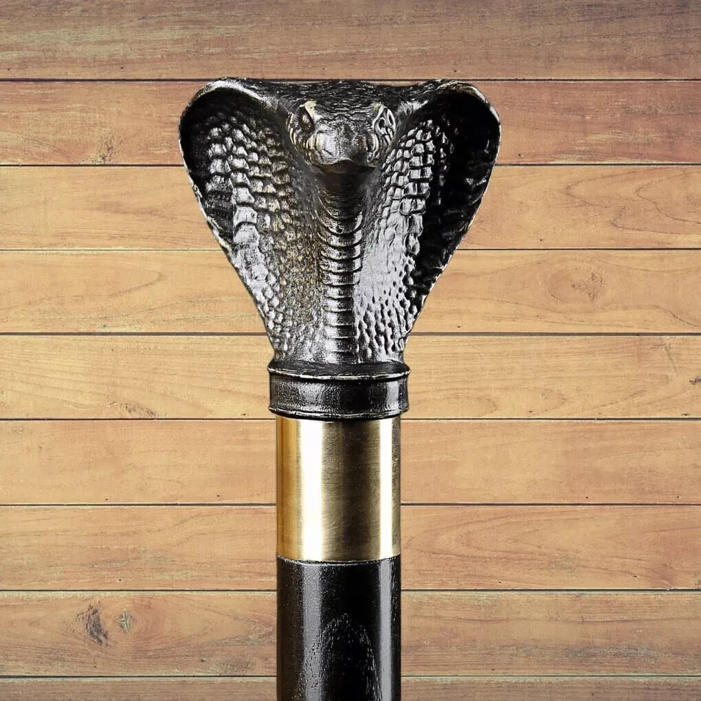 Antique Victorian Wooden Sticks Cobra Head Handle Stylish Designer Walking Cane