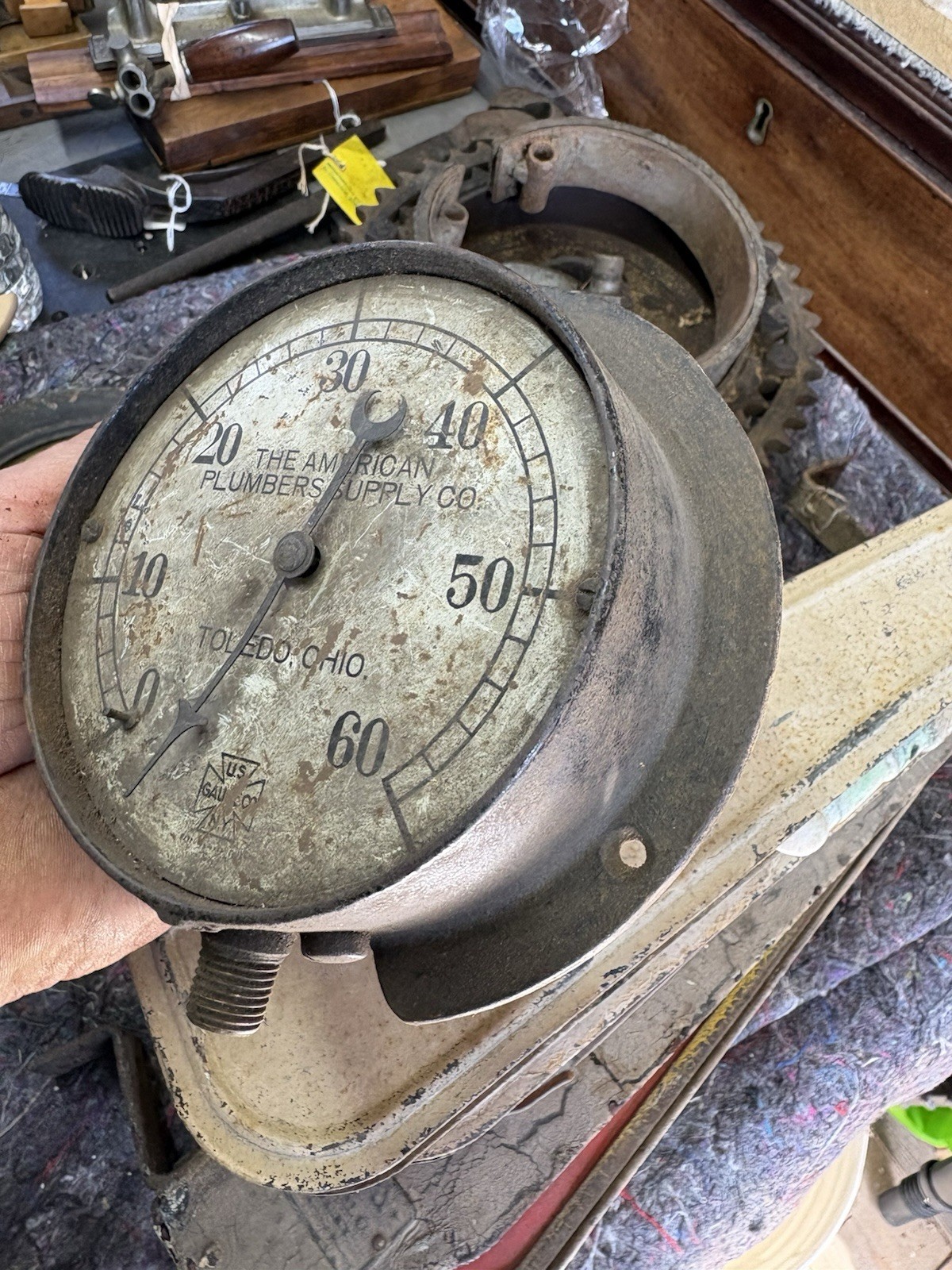Steam Gauge Antique Vintage Pressure Gage 6 Inch Dia Plumbers Supply