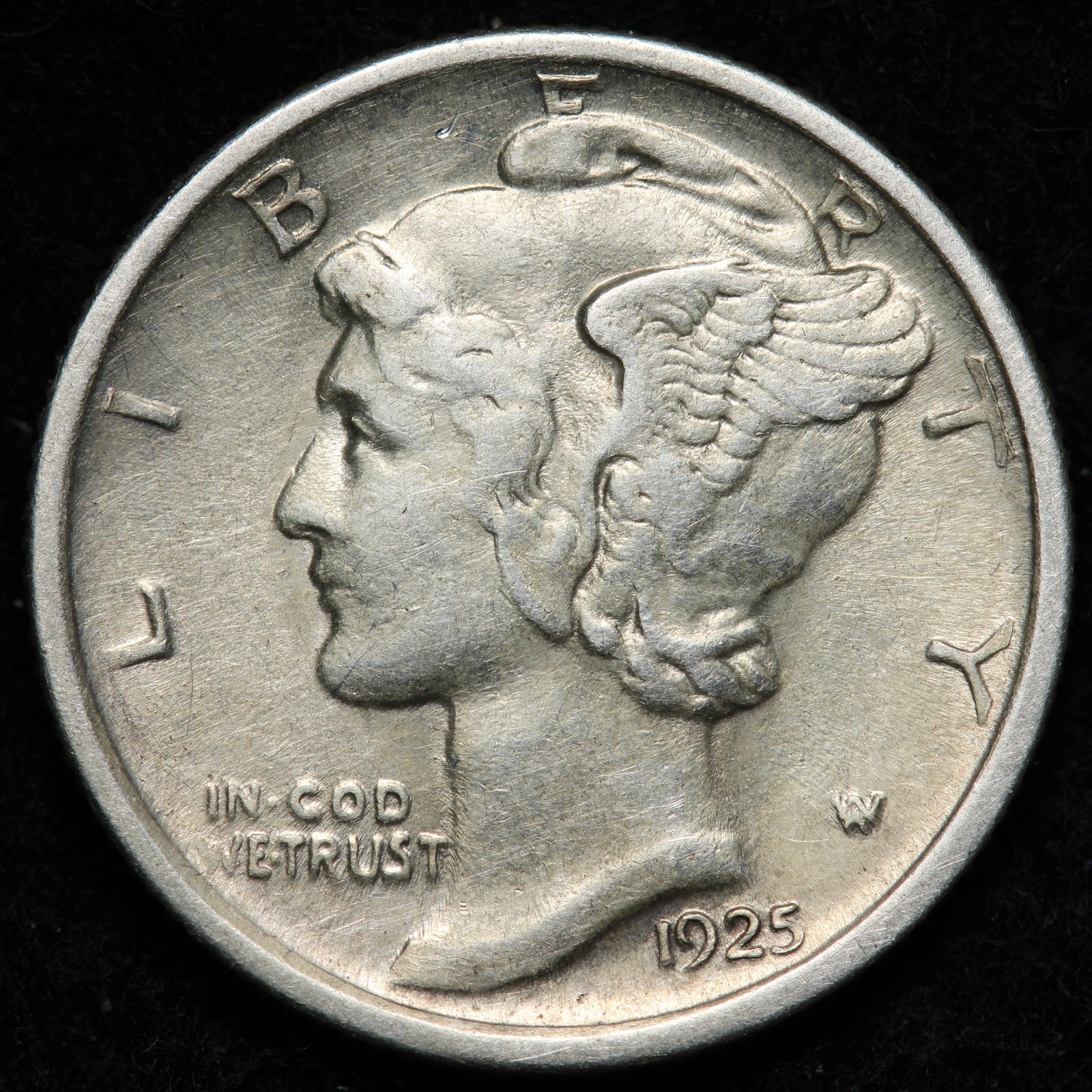 1925-D Mercury Silver Dime AU E285 ASCEK