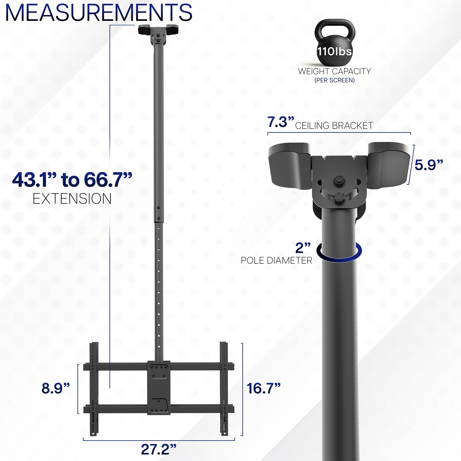 VIVO Back-to-Back Dual TV Ceiling Mount for 43 to 86 inch Screens, 5.5ft Pole