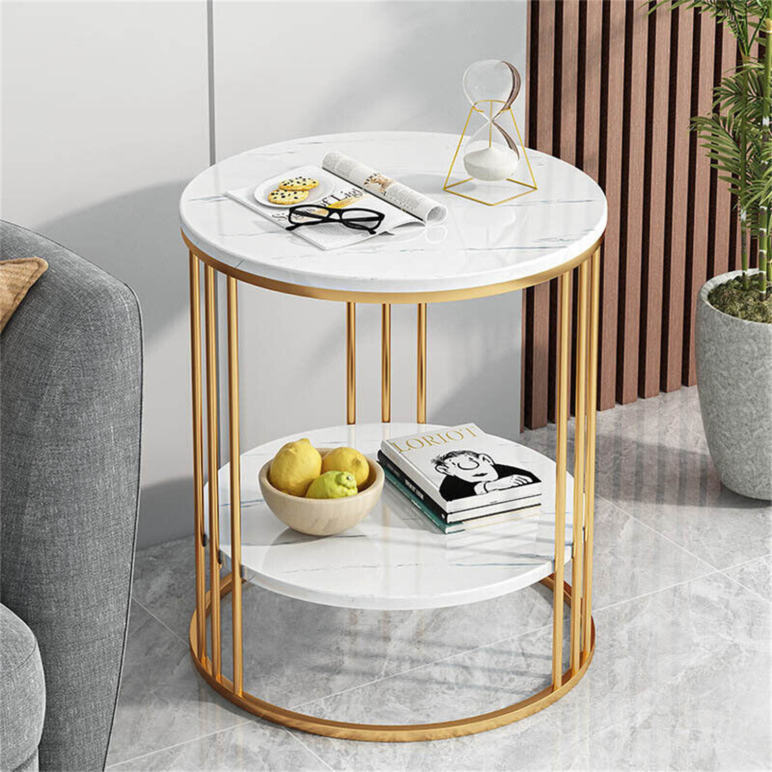 3 Colors Round Coffee Table 2 Tier Sofa Side End Nightstand Open Display Shelf