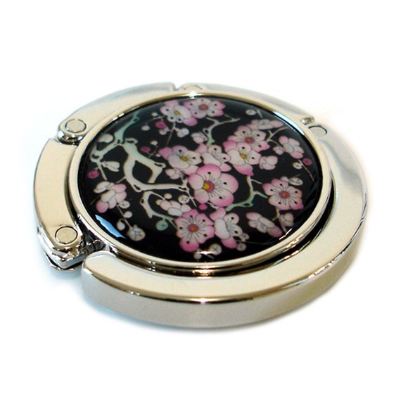 Mother of Pearl Pink Flower Desk Table Folding Purse Caddy Handbag Hanger Hook
