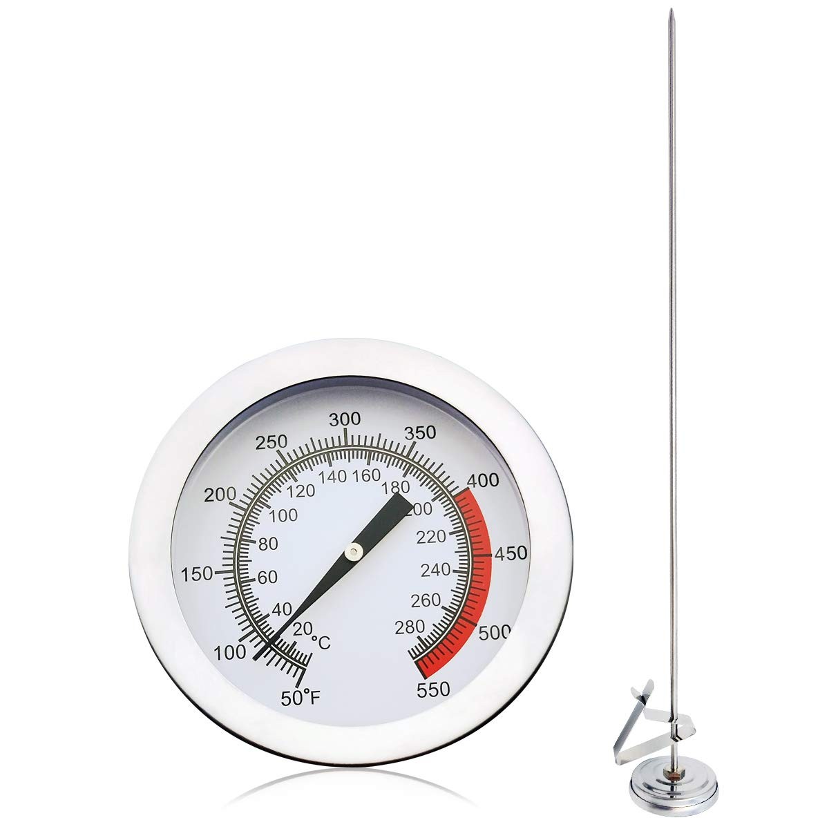 Deep Fryer/Candy/Turkey Thermometer with Clip&15 inch stem - 15 Inch, Silver