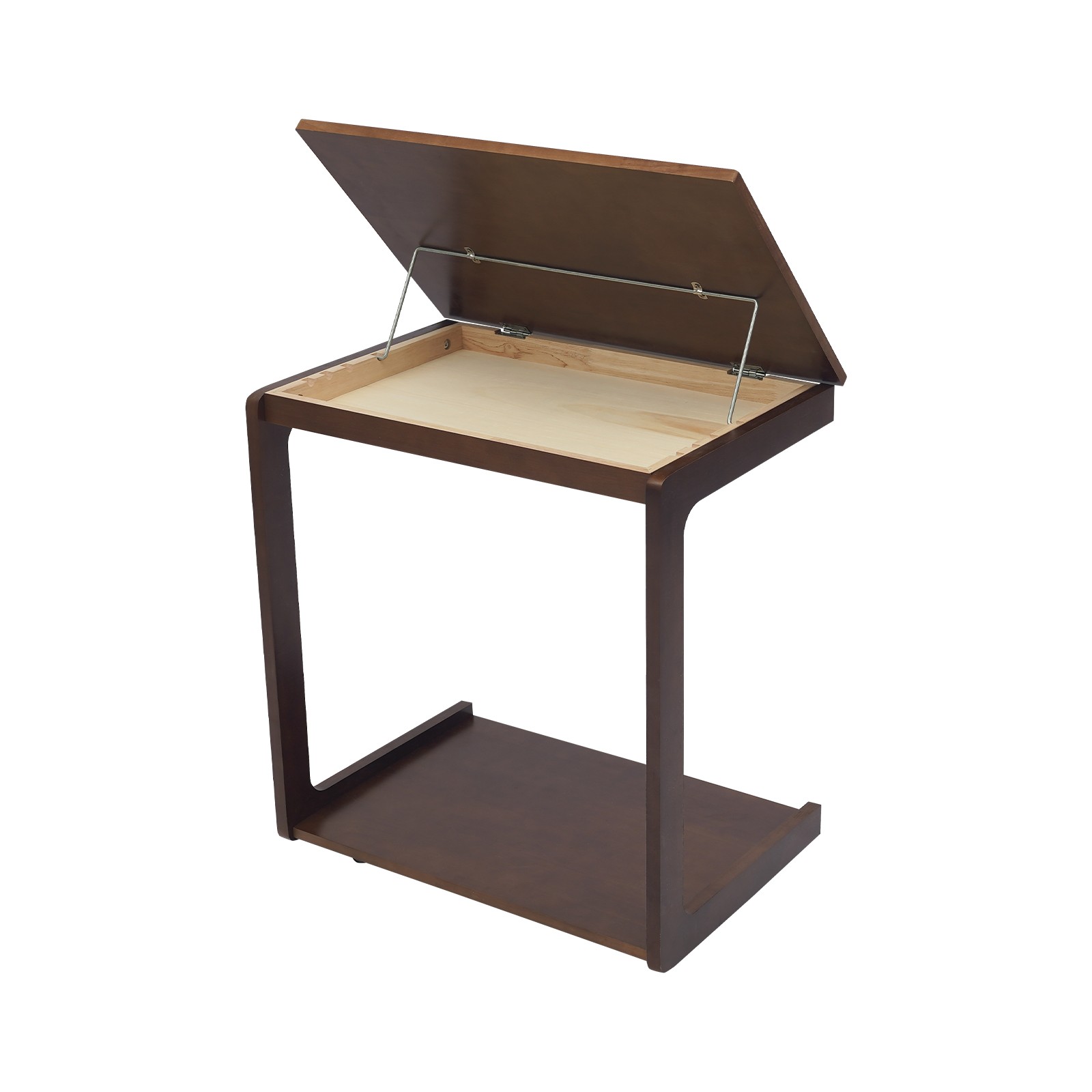 C-Shaped Wooden Side Table Sofa Side Table Rolling Side Table w/Flip Desktop