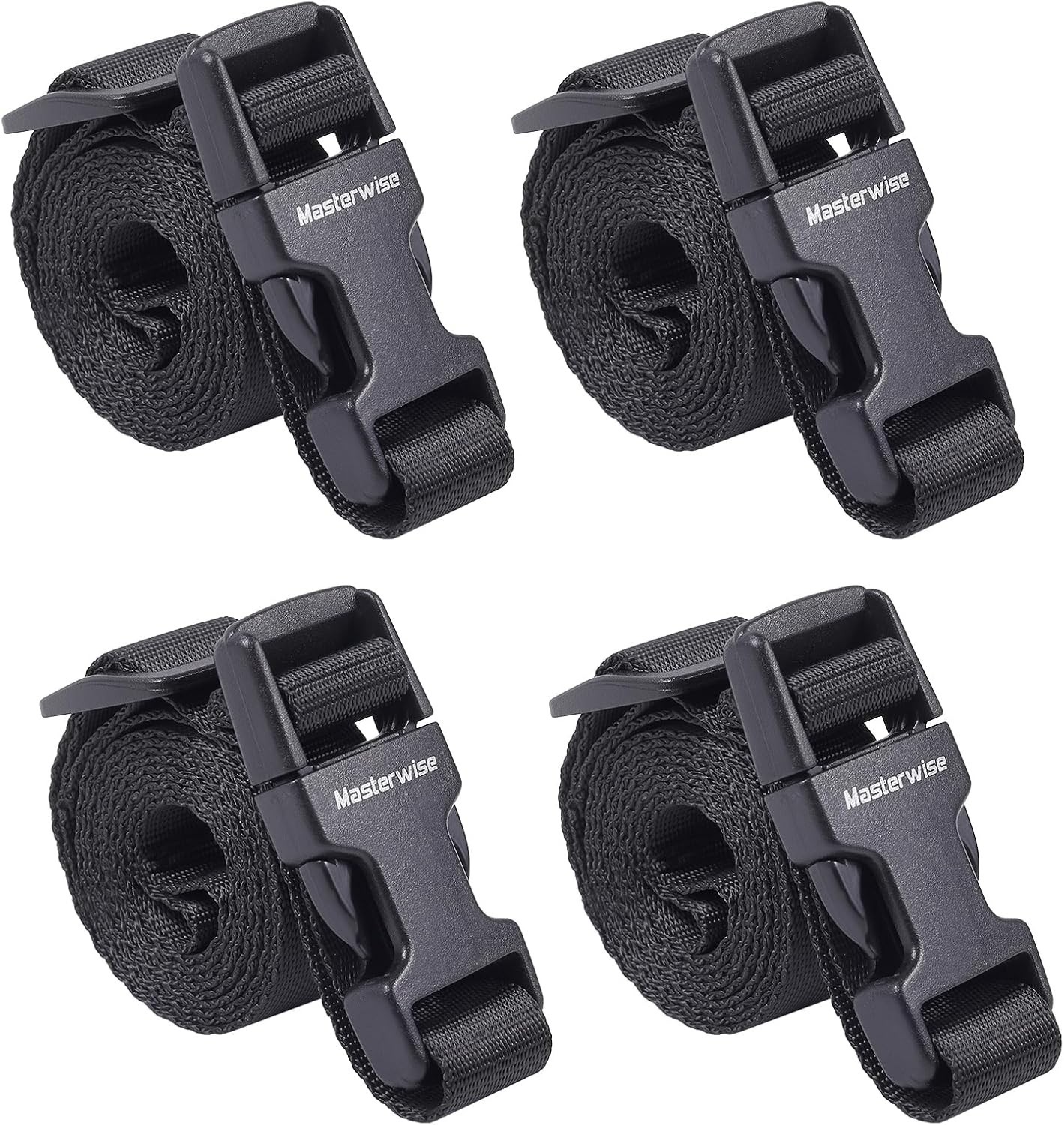 4 Pack Black Buckle Packing Straps with Clips, Adjustable Nylon Straps with Buck