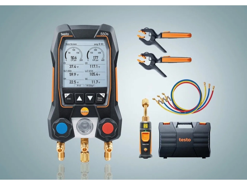 Testo 550s Smart Kit - Digital Manifold with 2 Way Valve, 115i Temp Probes (x2),