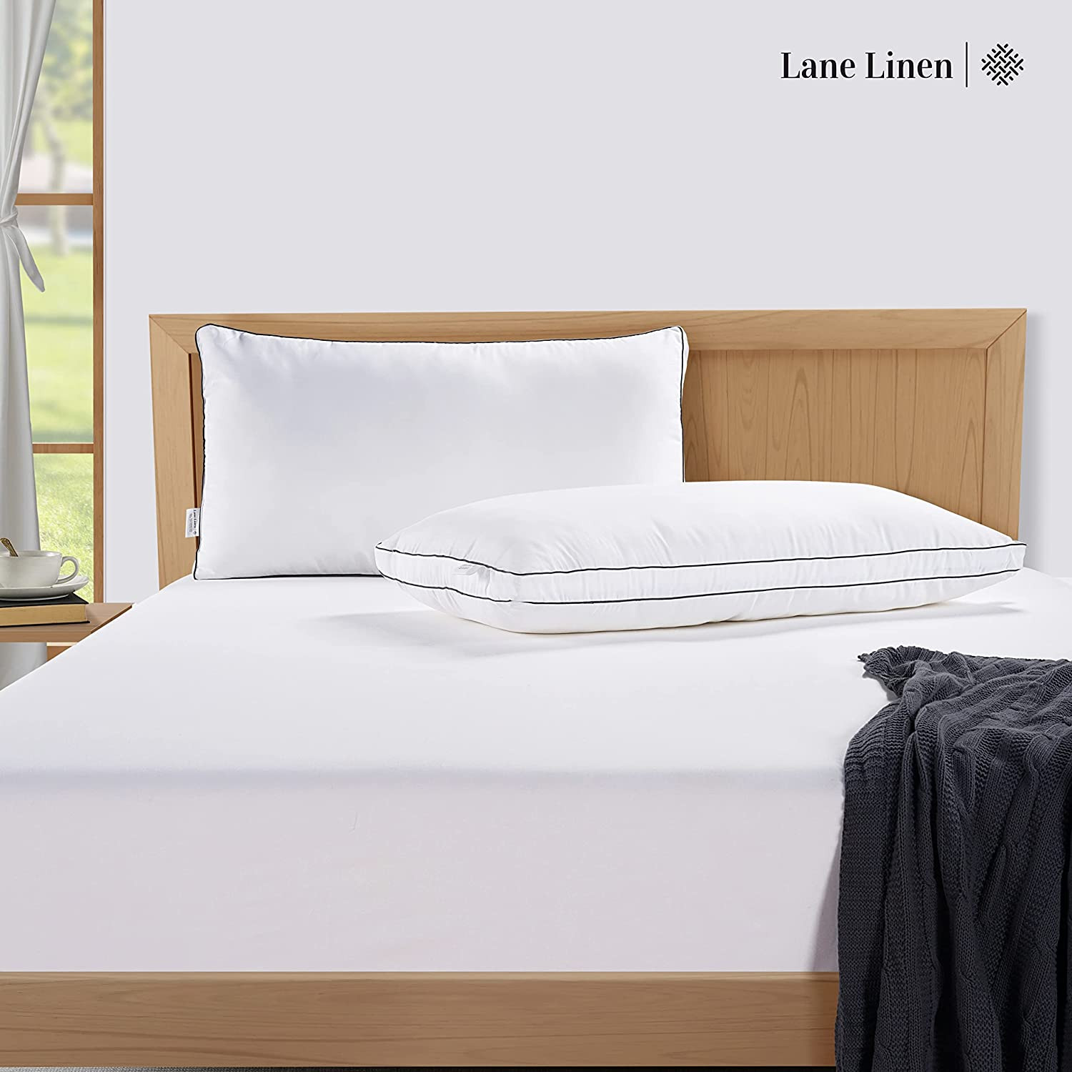 Standard Bed Pillows Set of 2 Medium Soft Gusseted White Machine Washable