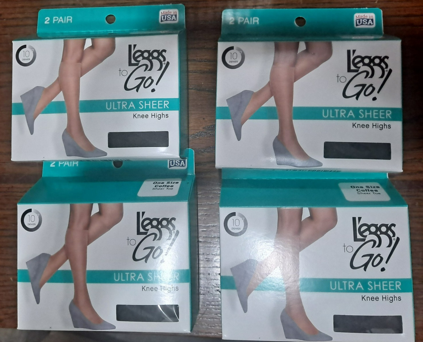 8 pairs Leggs to Go! Ultra Sheer knee highs Coffee, sheer toe, one size Q15232