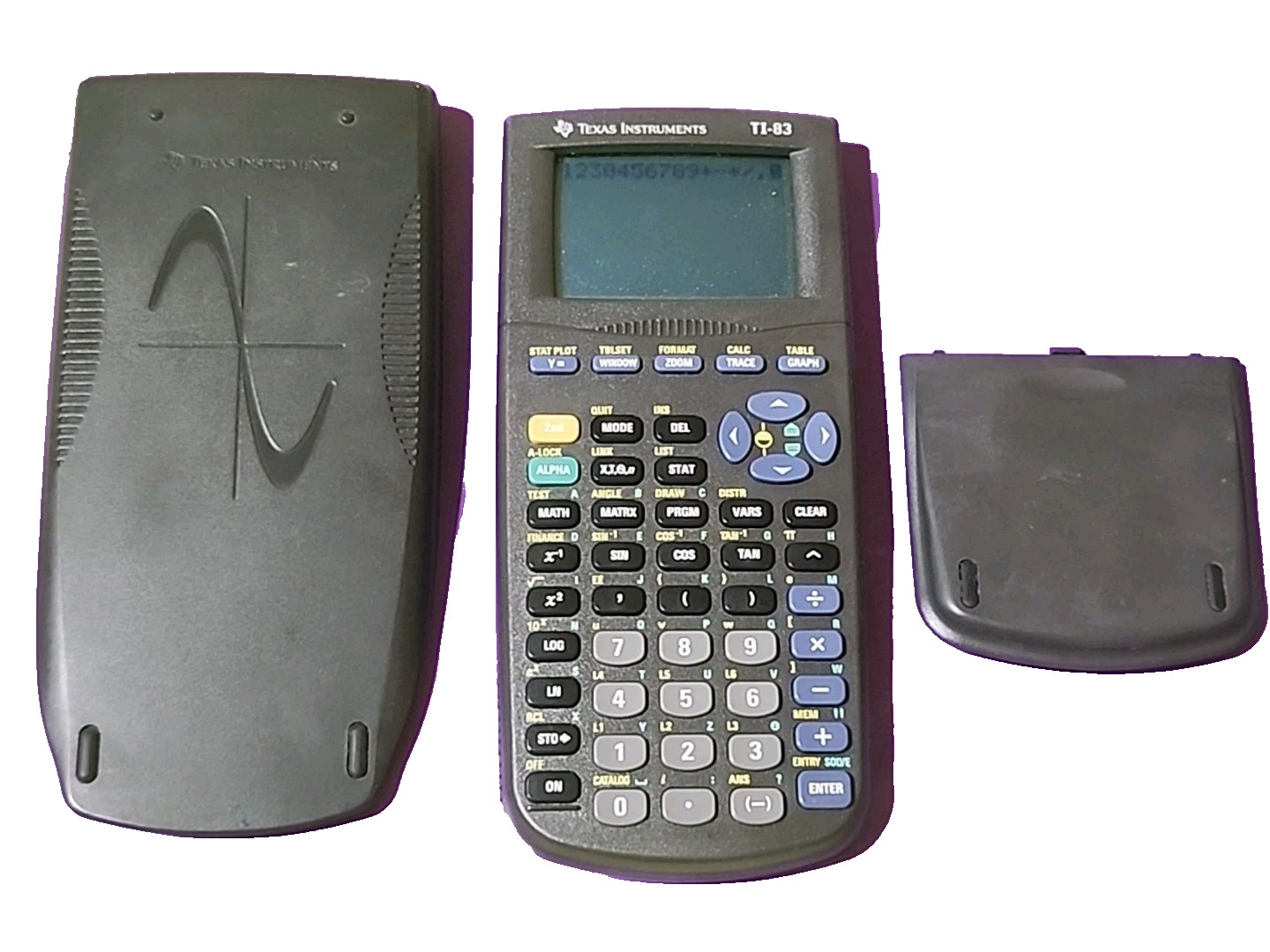 texas instruments ti-83 graphing calculator w/  cover - works - tested - used