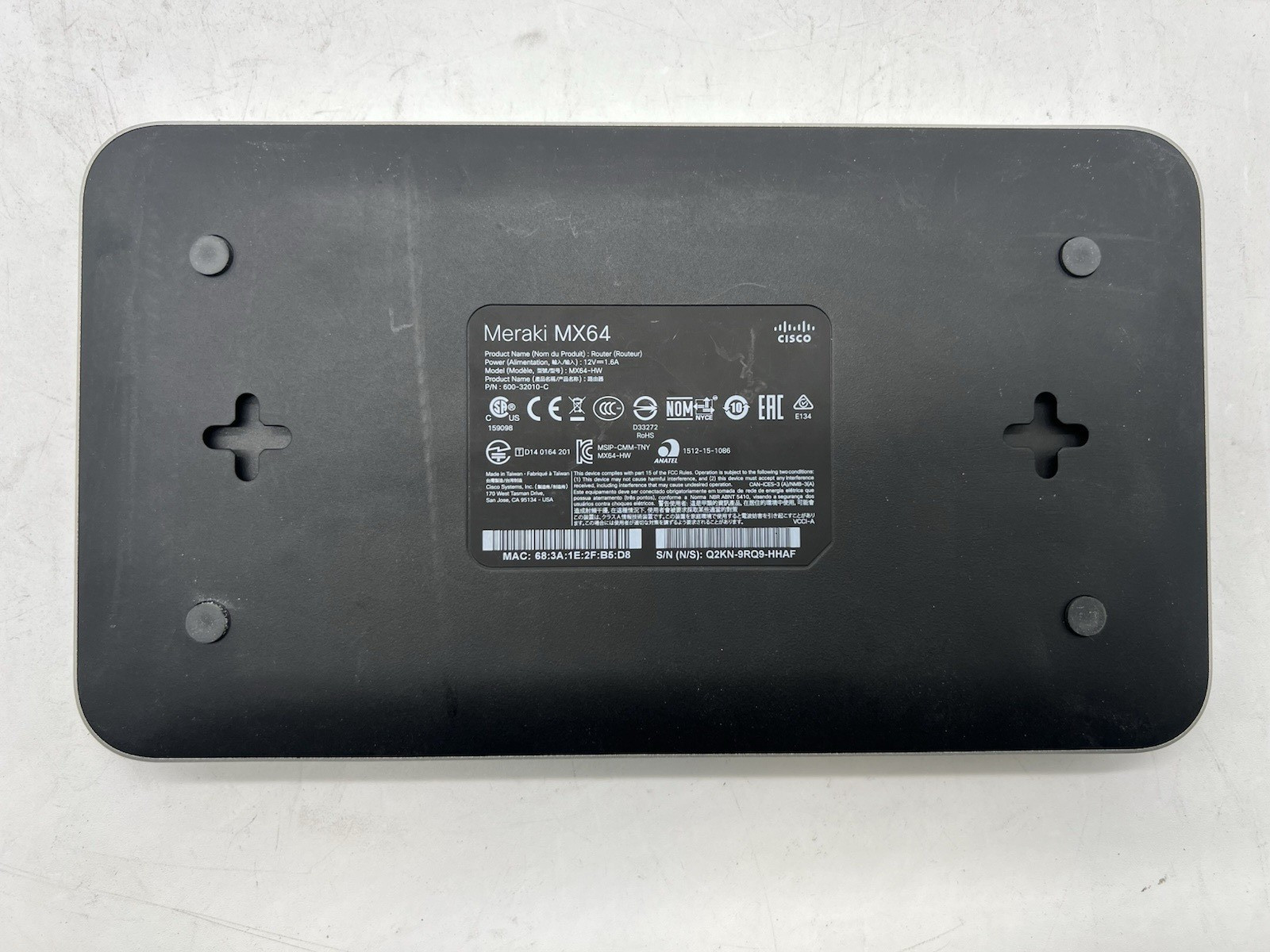 Cisco Meraki MX64-HW Cloud Managed Firewall-No Power Supply