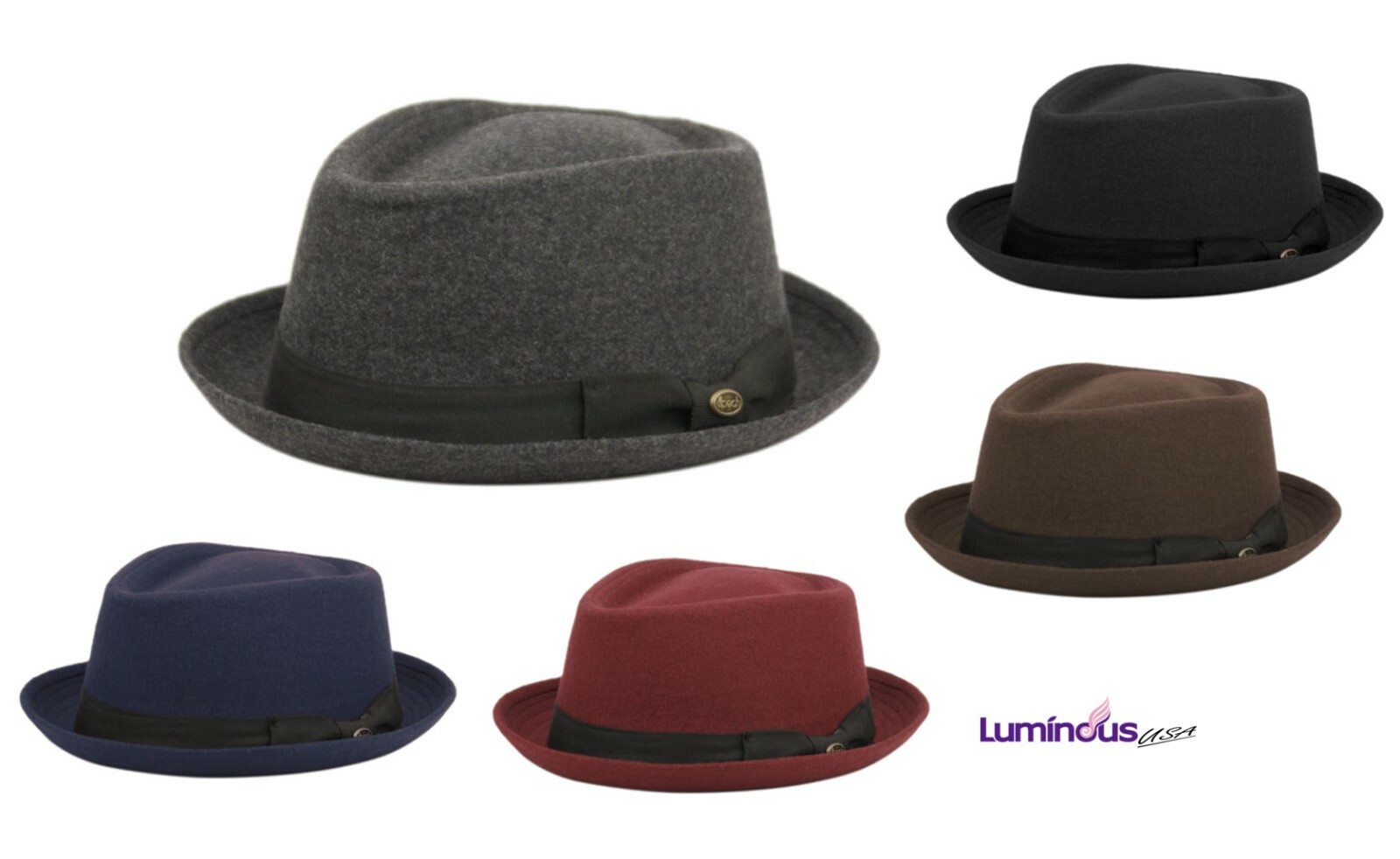 Men's Diamond Shape 100% Wool Small Brim Fedora with Adjustable Drawstring