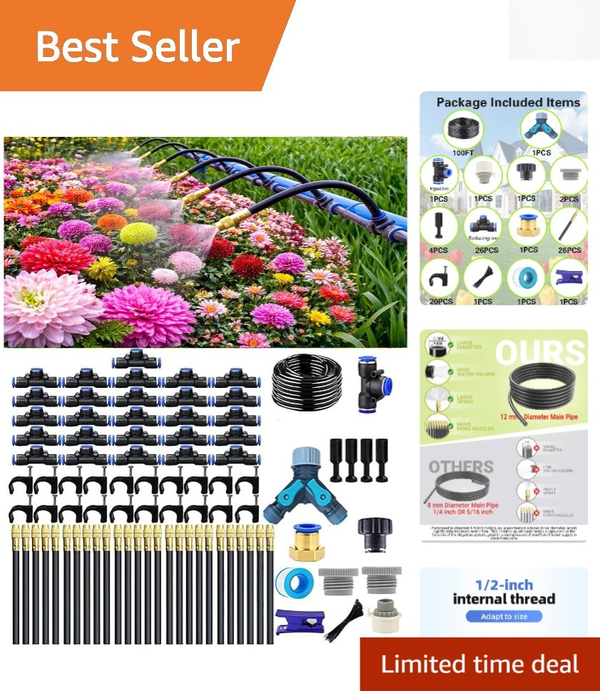 100 Ft Automatic Quick-Connect Misting Sprinkler System for Efficient Watering