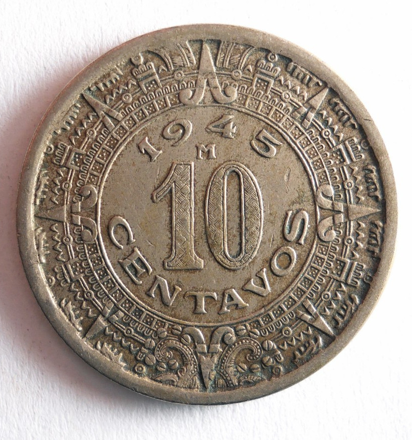 1945 MEXICO 10 CENTAVOS - Excellent Coin - FREE SHIP - Mexico Bin #1000