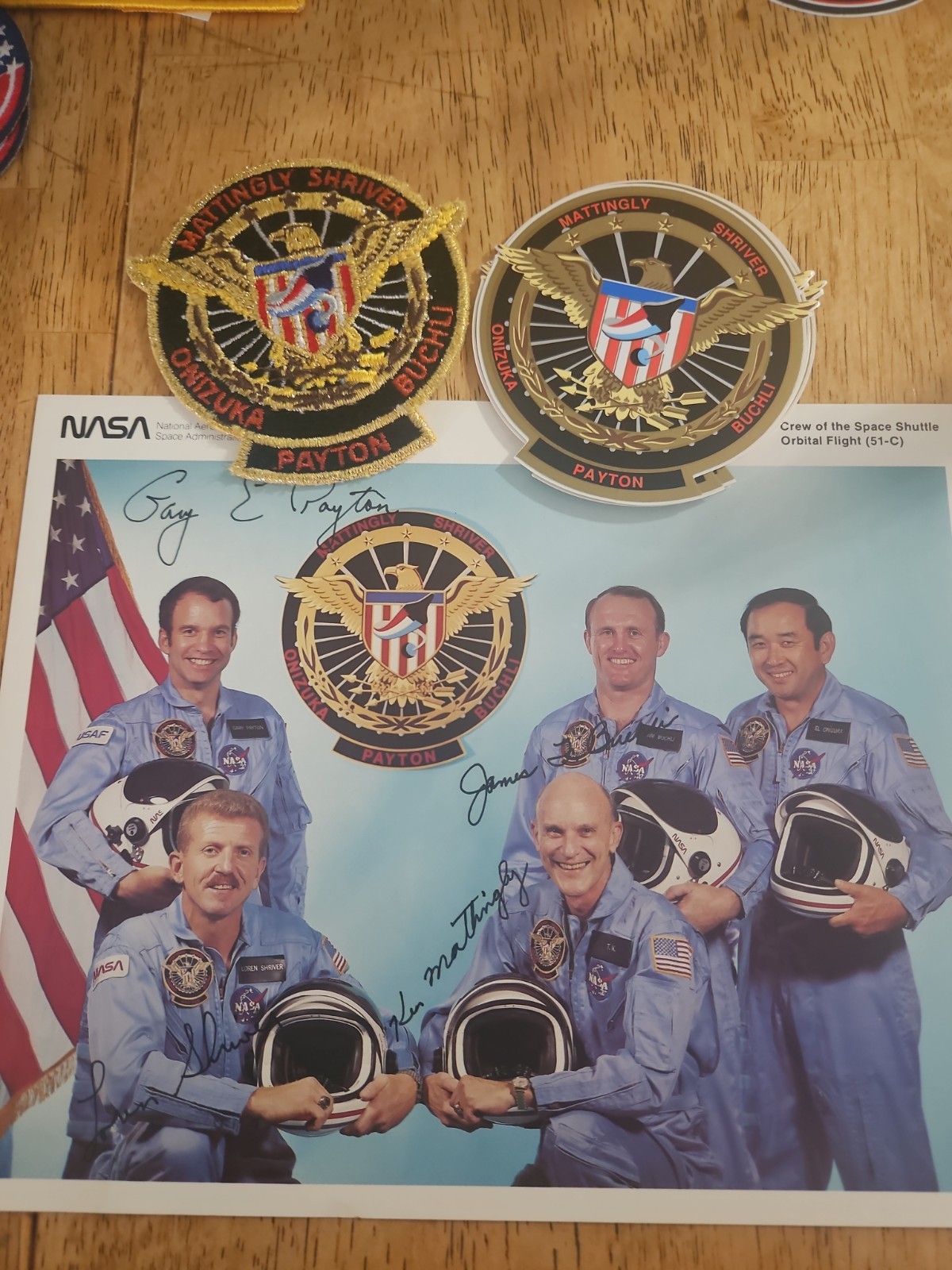 Space Shuttle Orbital Flight 51-C Signed Crew Photo 6 Stickers And Patch