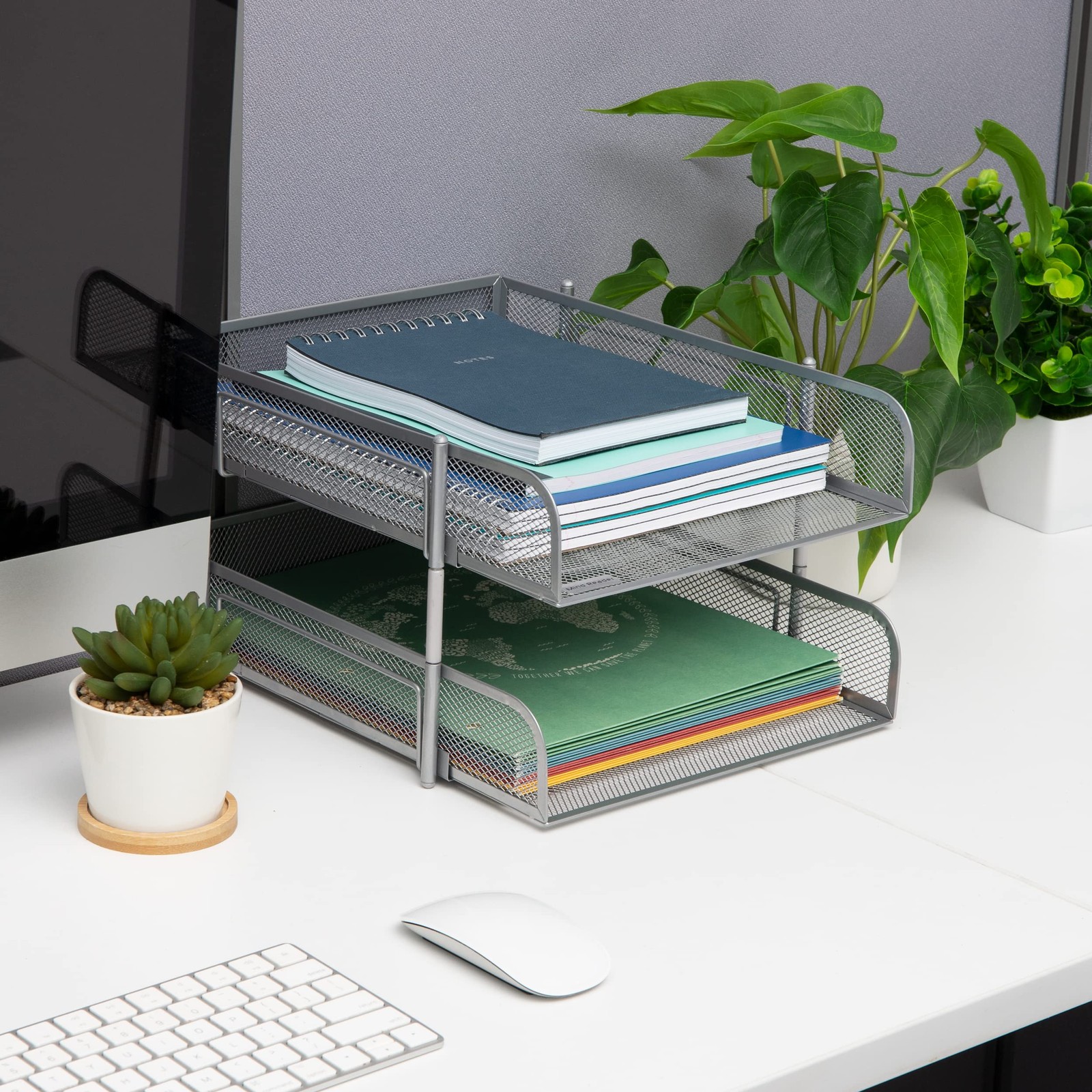 Stackable Paper Tray, Desktop Organizer, File Storage, Office, Metal Mesh, 2 ...