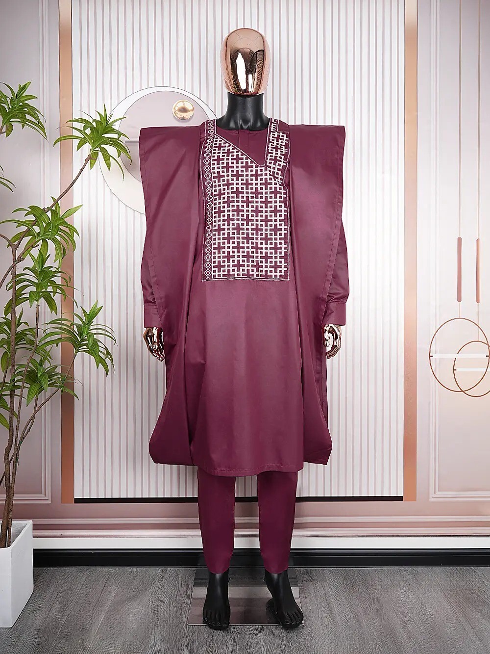 African Traditional Men Clothing 3 Pieces Set. Agbada.