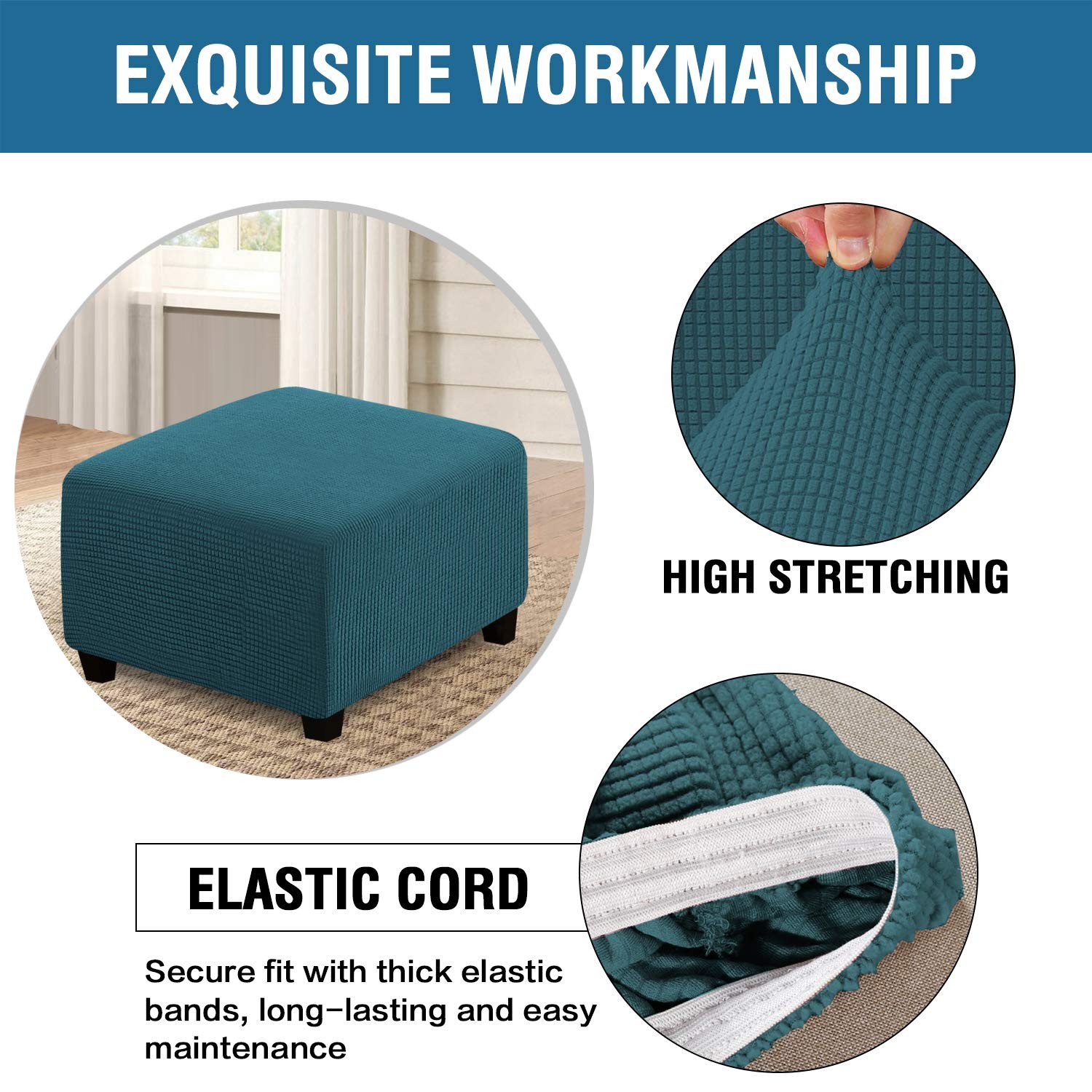 Square Jacquard Ottoman Covers Ottoman Slipcovers Folding Storage Stool Prote...