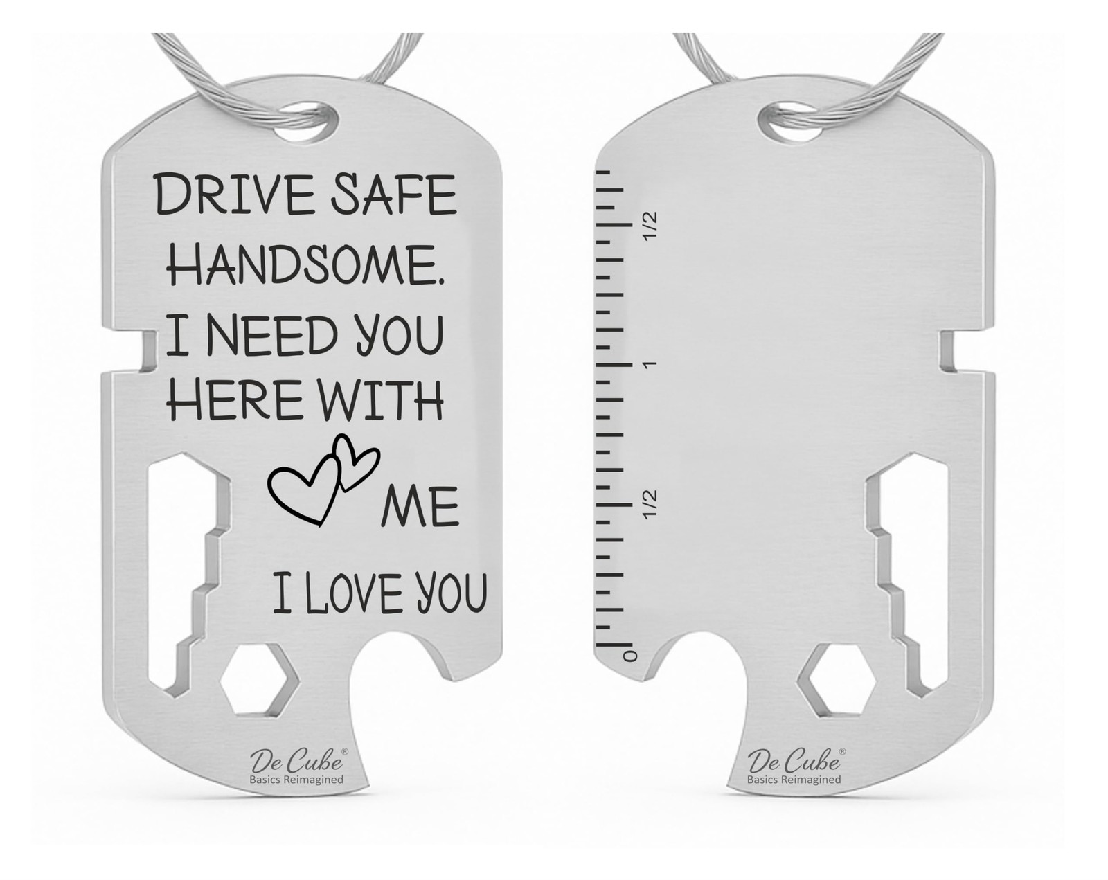 De Cube Drive Safe Handsome Keychain Multi Tool | 6-in-1 Stainless Silver