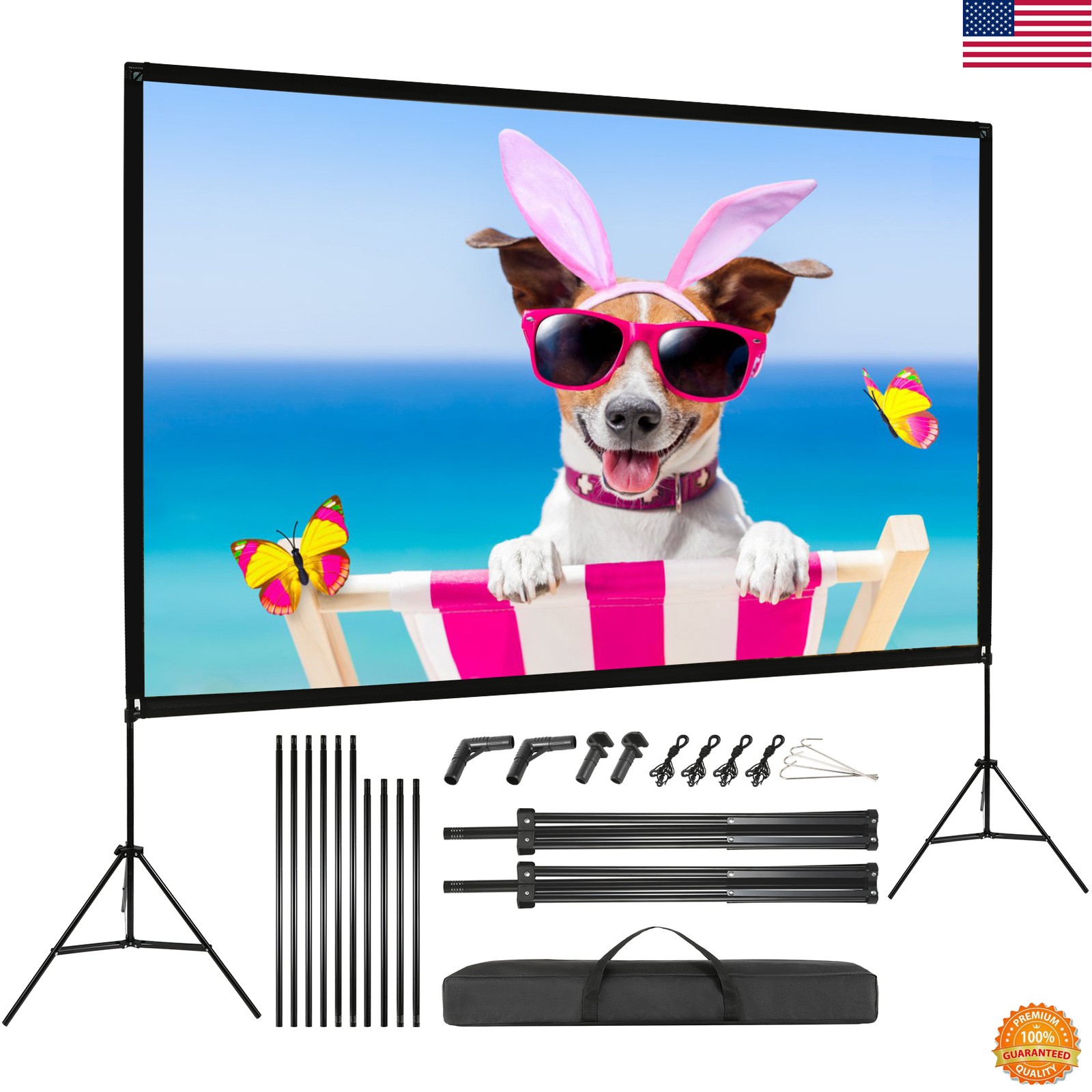 100" Portable Projector Screen with Stand Theater Projection 16:9 4K HD Outdoor