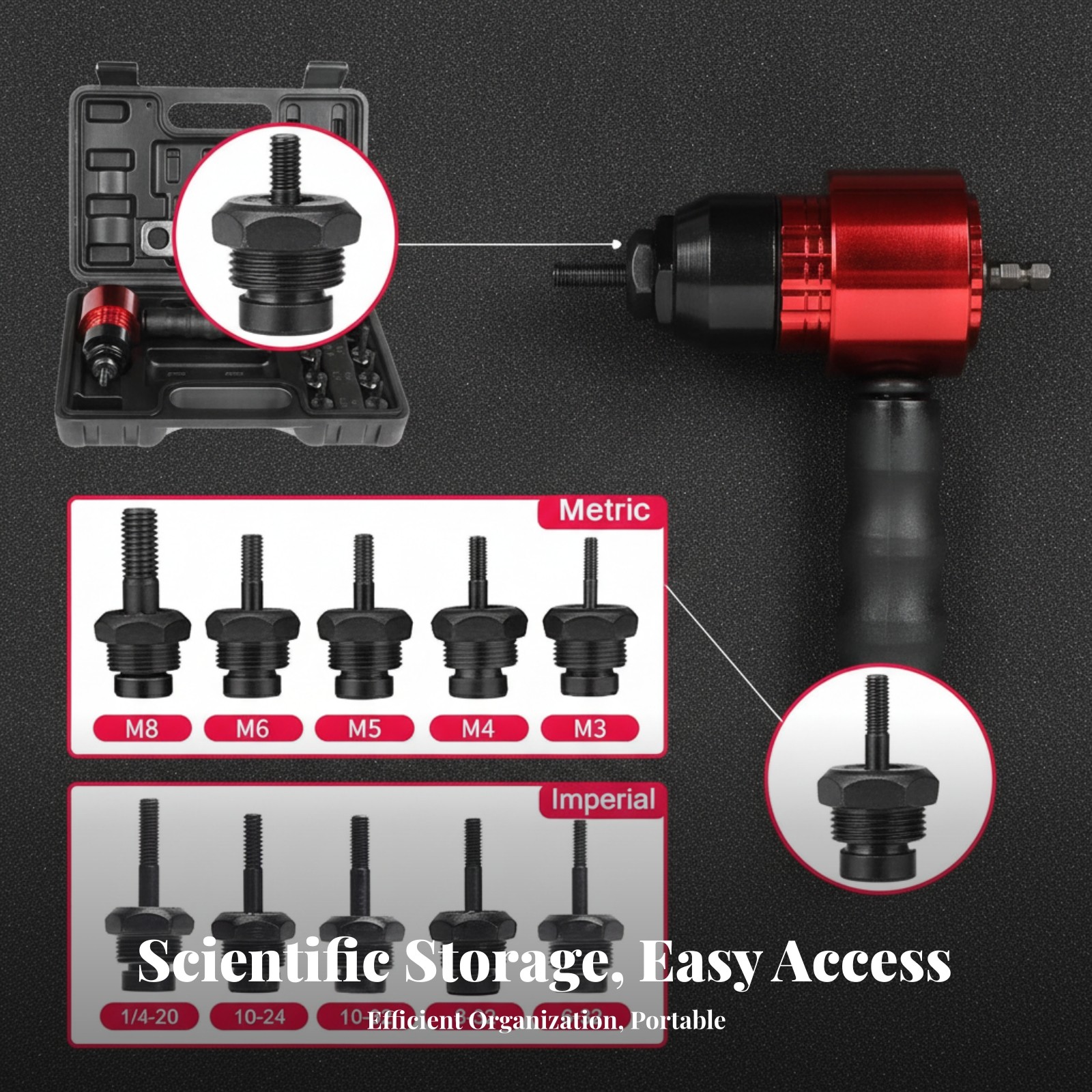 Hex Shank Rivet Nut Setter Metric and Conventional Rivet Nut Tool Side Handle
