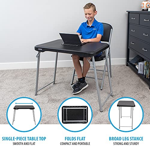 Stacking Compact Folding Table, 30 in. x 20 in., Black and Silver,
